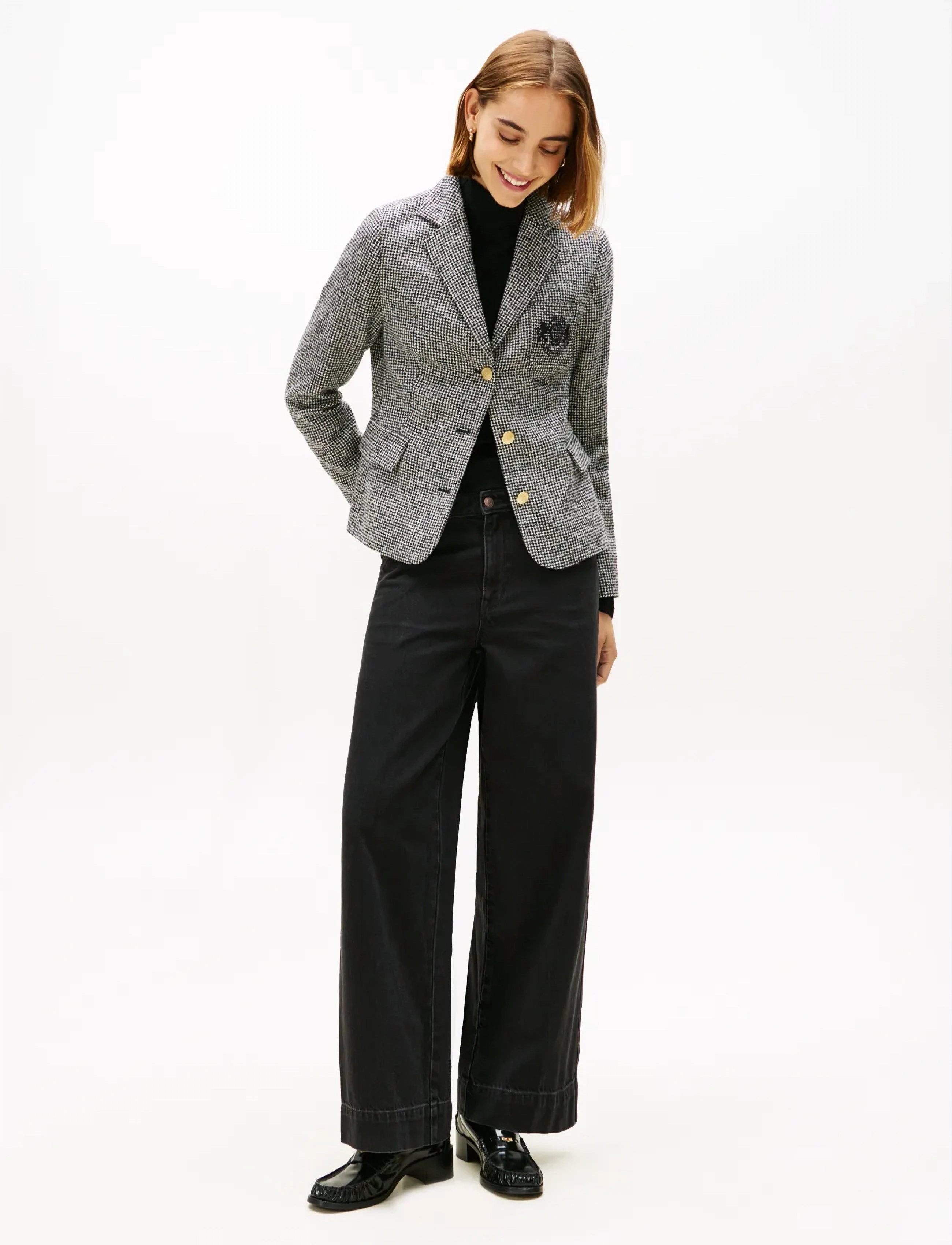 Tommy Hilfiger - WOOL PATTERN GB SLIM BLAZER - black   white houndstooth - 2