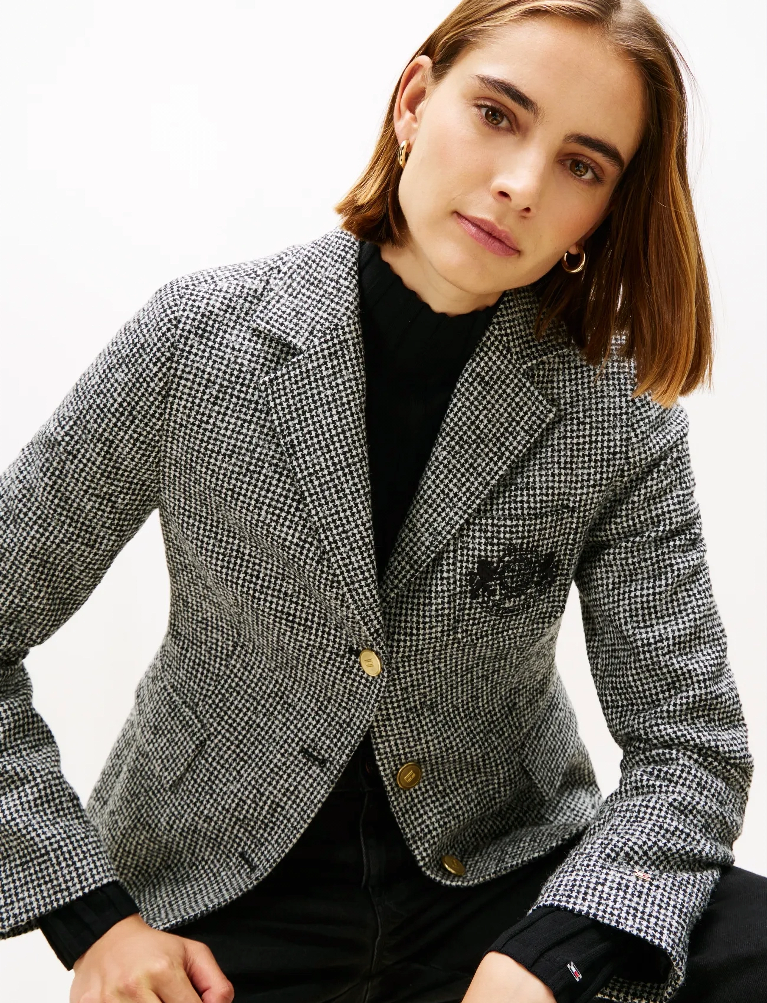 Tommy Hilfiger - WOOL PATTERN GB SLIM BLAZER - black   white houndstooth - 4