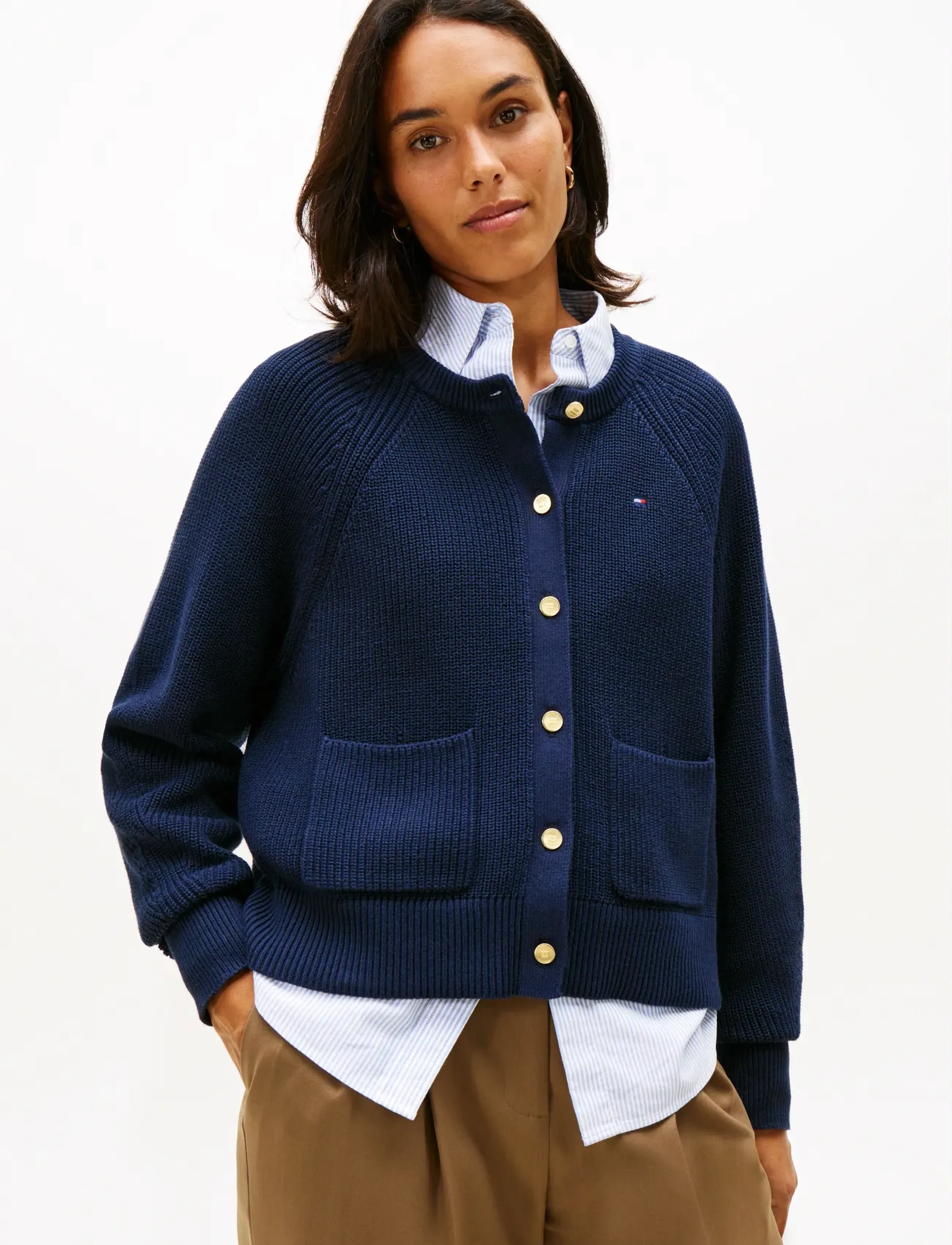 Tommy Hilfiger CO CARDI STITCH C-NK LS CARDI - Strikkevarer - DARK NIGHT NAVY / navy