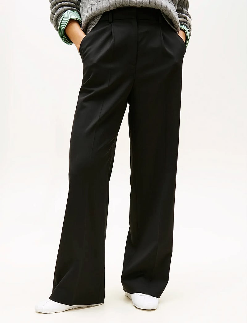 Tommy Hilfiger - TIMELESS WOOL WIDE LEG PANT - laia säärega püksid - black - 0