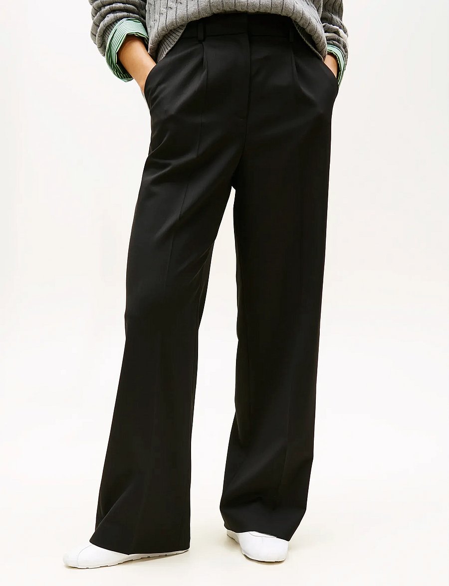 Tommy Hilfiger - TIMELESS WOOL WIDE LEG PANT - laia säärega püksid - black - 0