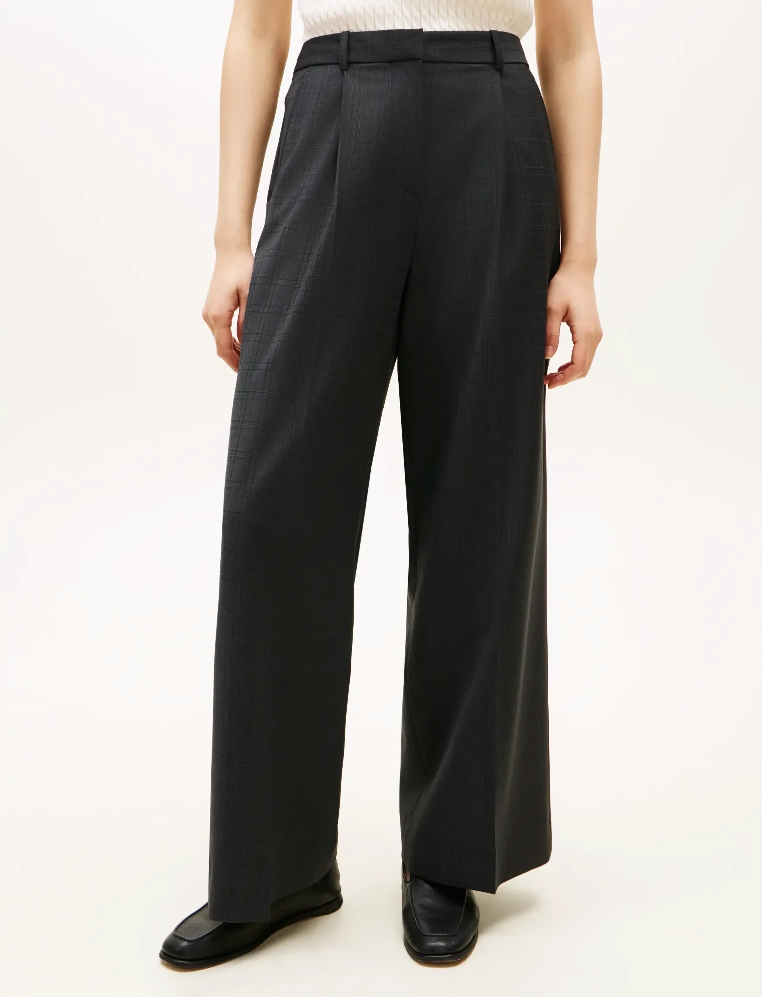 Wool Blend Check Hw Wideleg Pant