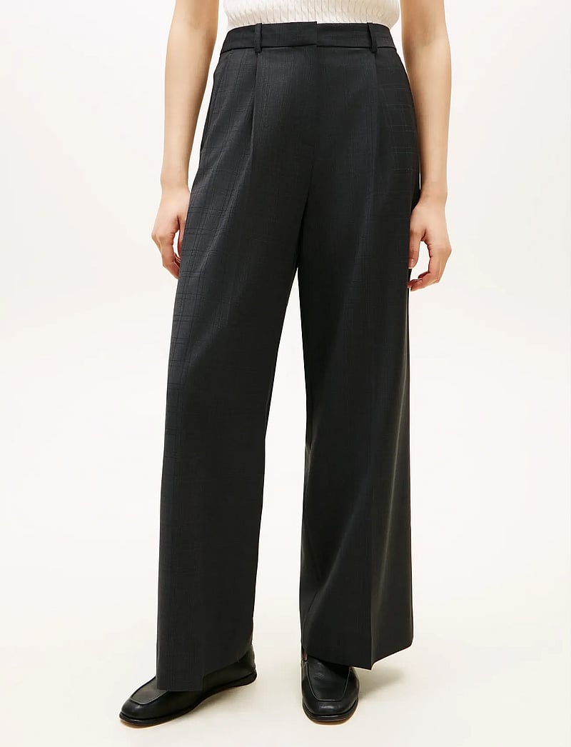 Tommy Hilfiger - WOOL BLEND CHECK HW WIDELEG PANT - vida byxor - grey allover 01 - 0