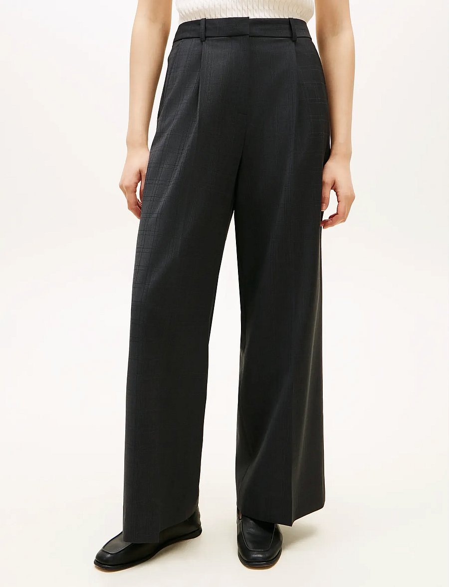 Tommy Hilfiger - WOOL BLEND CHECK HW WIDELEG PANT - bukser med brede ben - grey allover 01 - 0