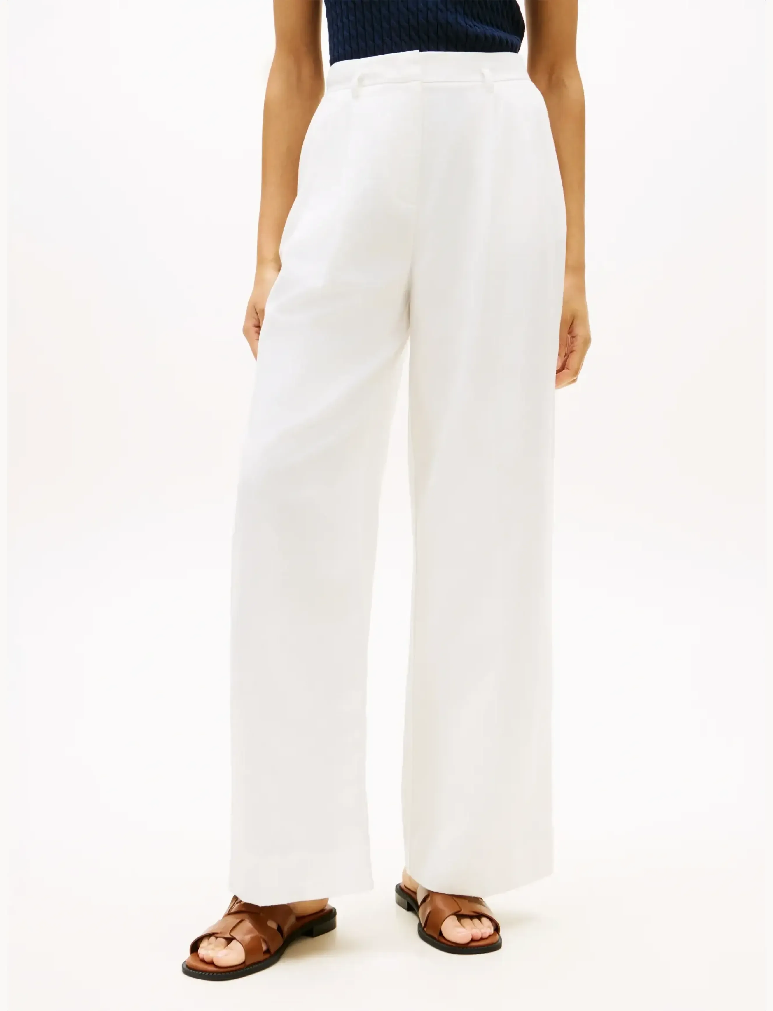 Tommy Hilfiger Linen Blend Wide Leg Pant, Kvinder, Vide Ben Bukser, Hvid, Str: 44