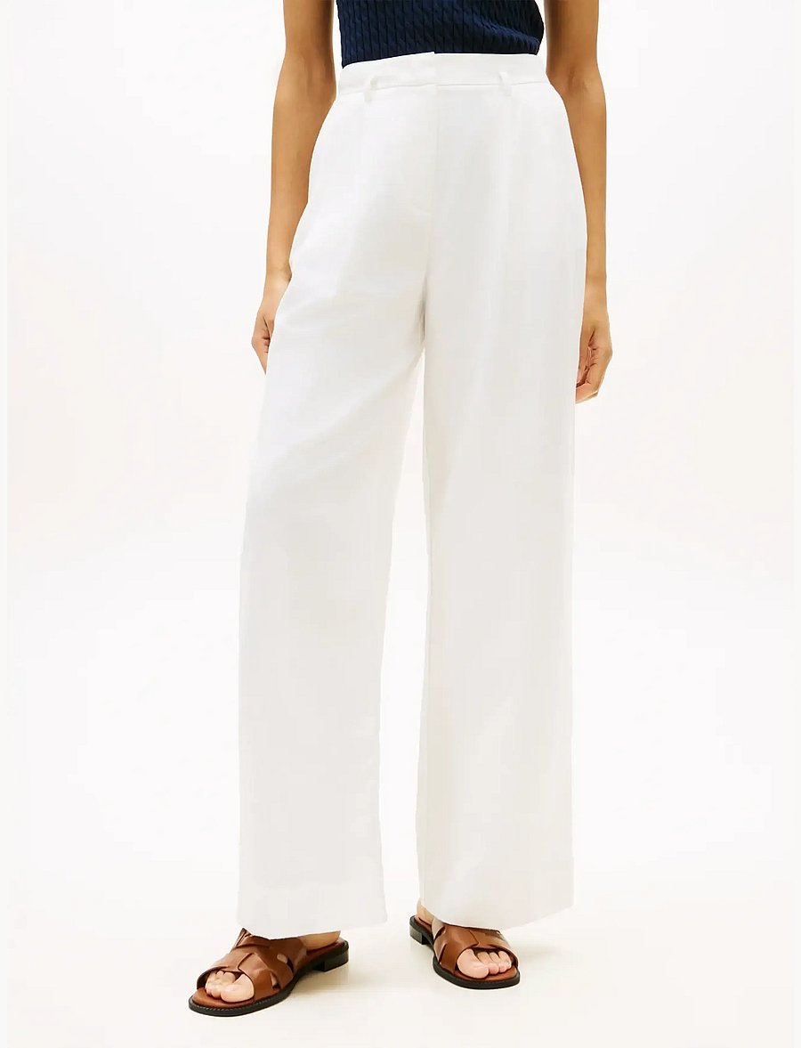 Tommy Hilfiger - LINEN BLEND WIDE LEG PANT - konfirmation - th optic white - 0
