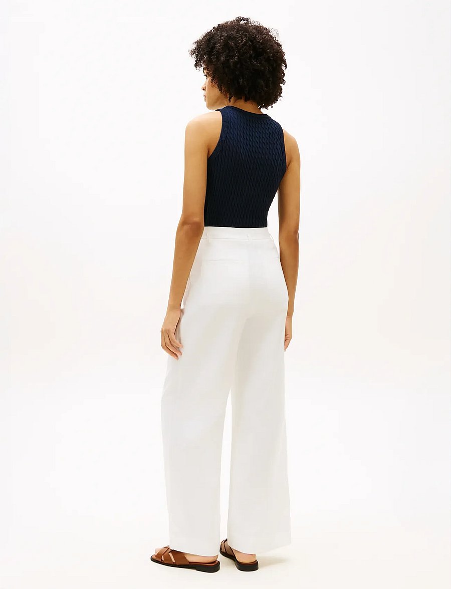 Tommy Hilfiger - LINEN BLEND WIDE LEG PANT - konfirmation - th optic white - 2