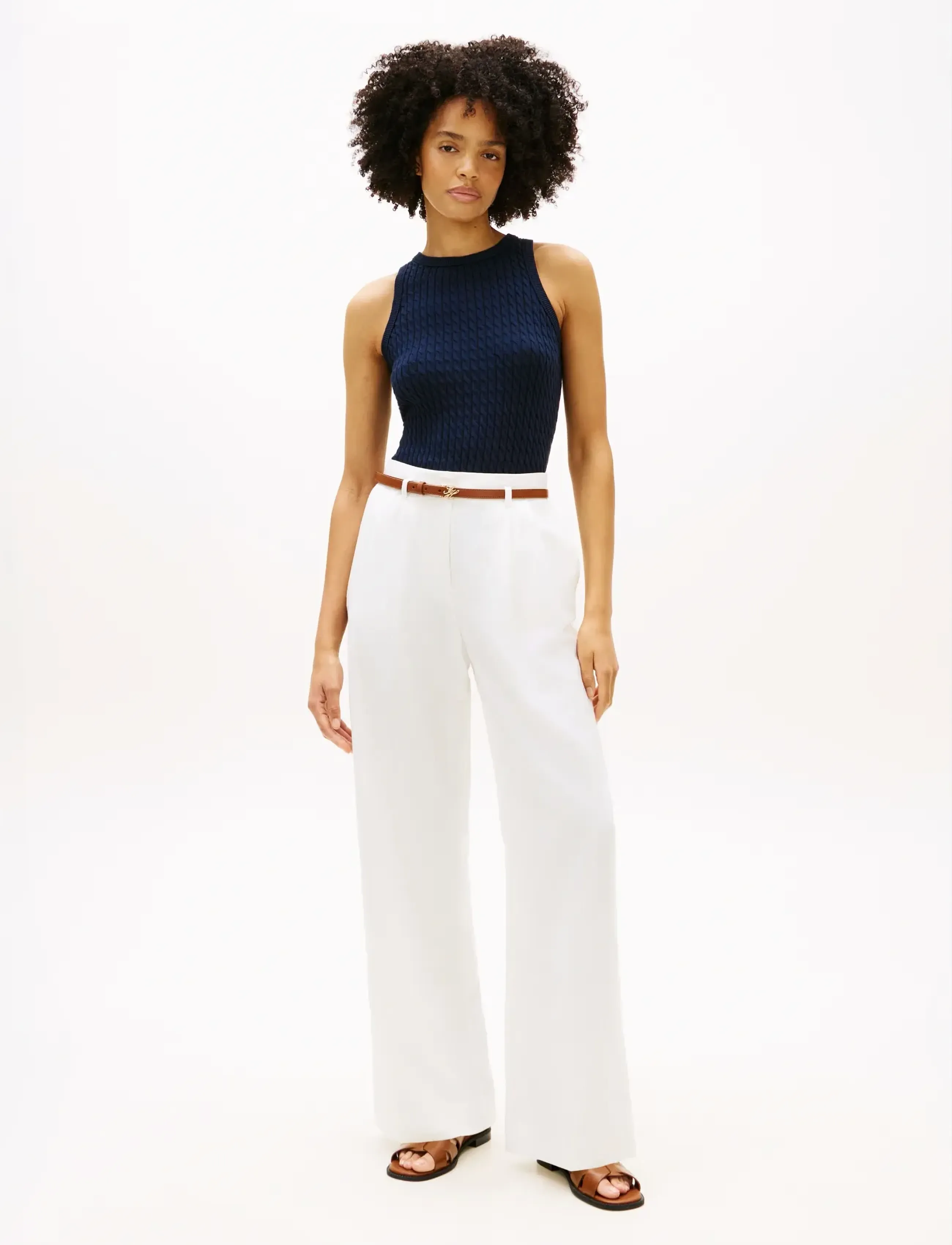Tommy Hilfiger - LINEN BLEND WIDE LEG PANT - konfirmationstøj - th optic white - 3