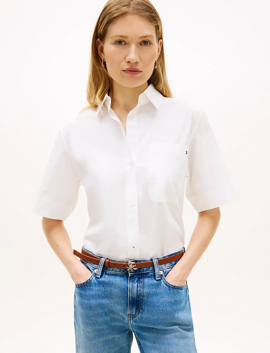 Tommy Hilfiger - ESS POPLIN SS SHIRTS - kurzärmlige hemden - th optic white - 0