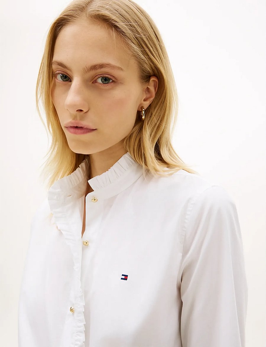 Tommy Hilfiger - POPLIN RUFFLE COLLAR LS SHIRT - langärmlige hemden - optic white - 4
