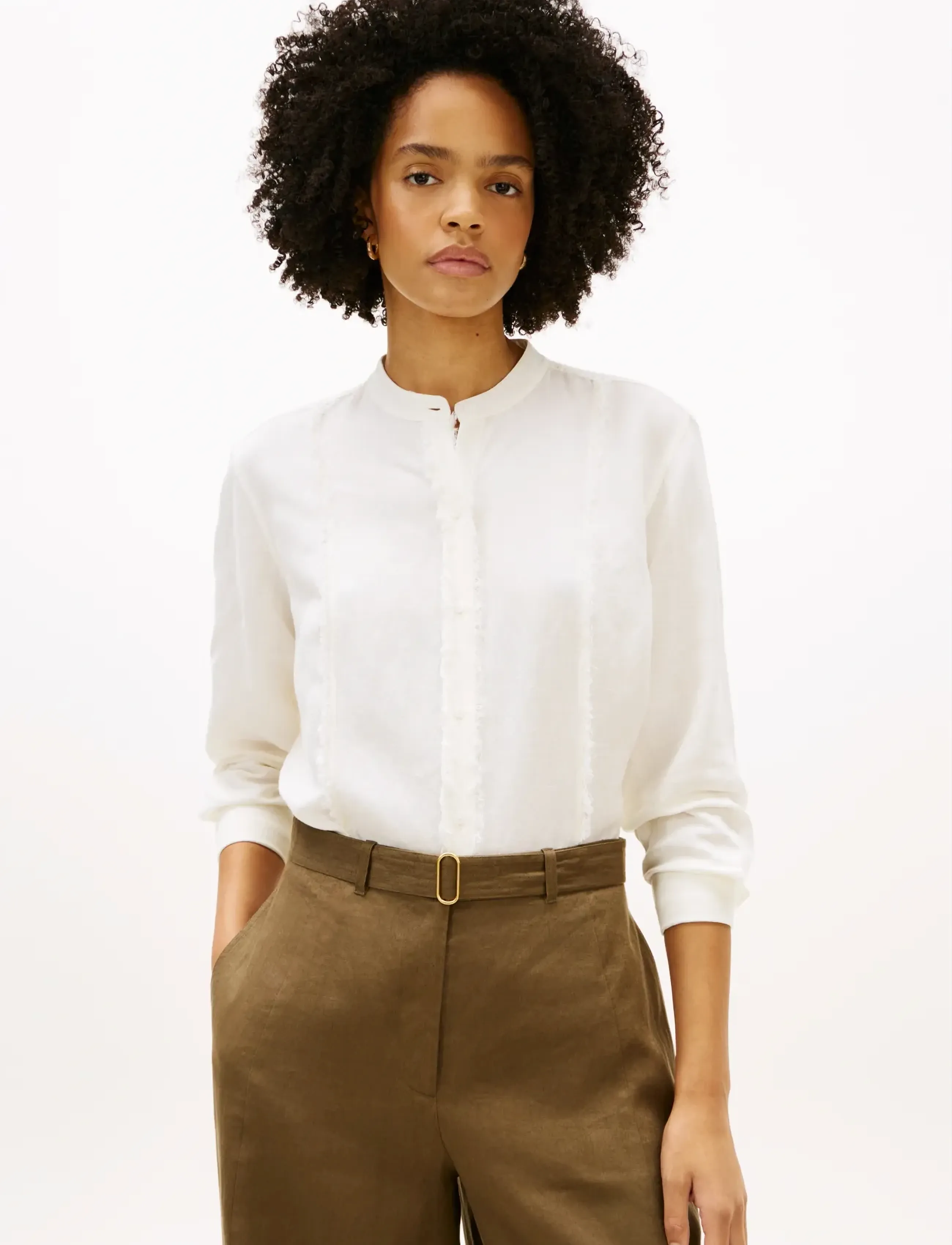 Tommy Hilfiger Frayed Vis/Linen Ls Shirt, XXS, White, Bluser > Langærmede, Dame