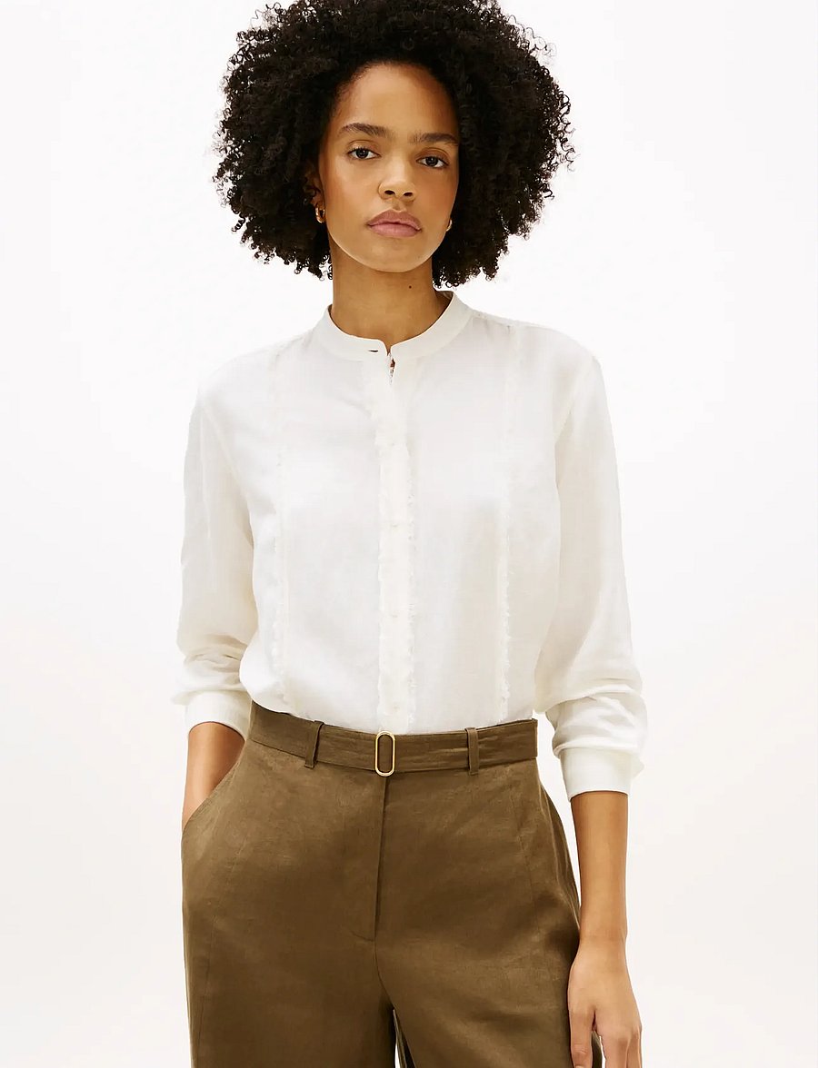 Tommy Hilfiger - FRAYED VIS/LINEN LS SHIRT - pikkade varrukatega pluusid - ivory silk - 0