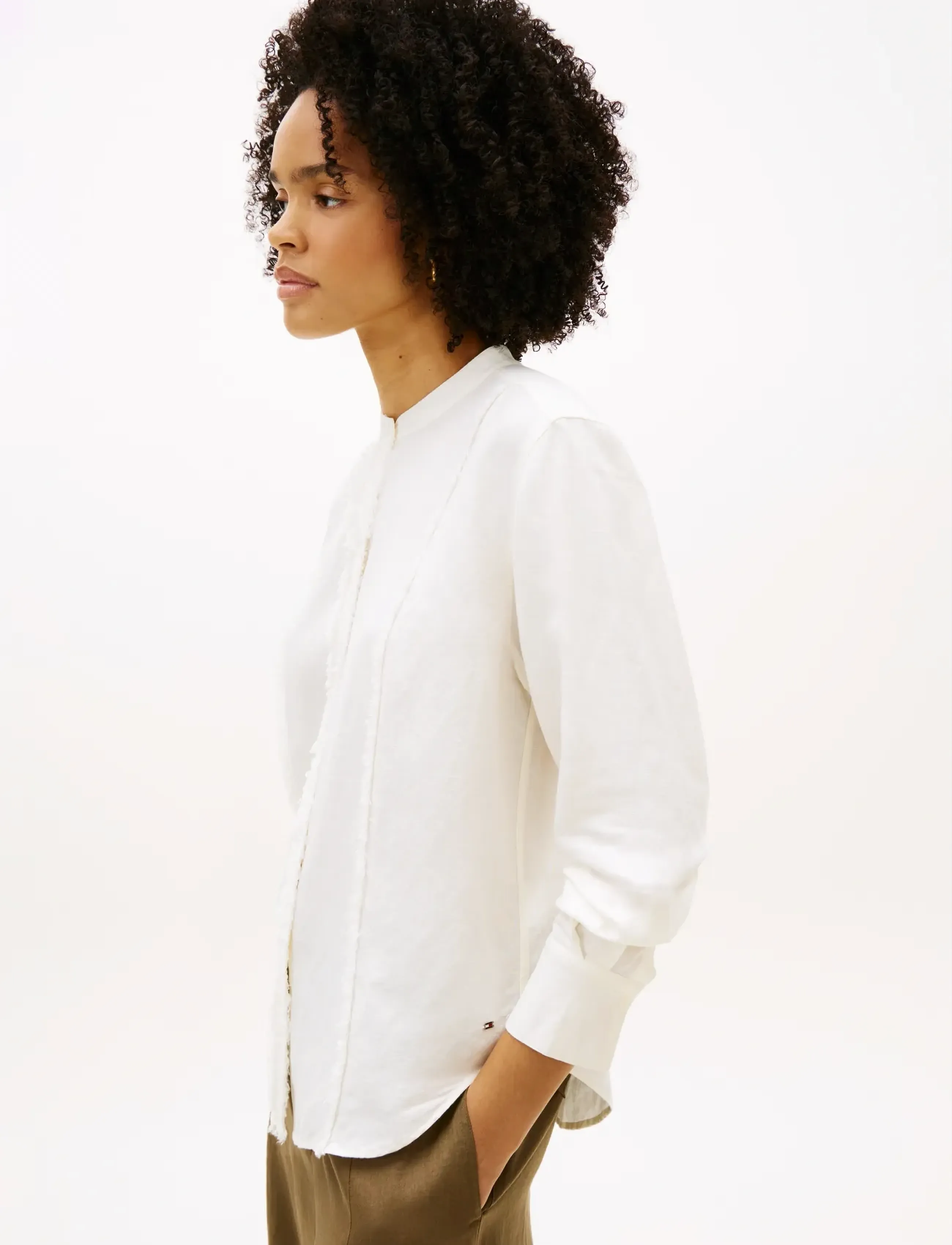 Tommy Hilfiger - FRAYED VIS/LINEN LS SHIRT - pikkade varrukatega pluusid - ivory silk - 4