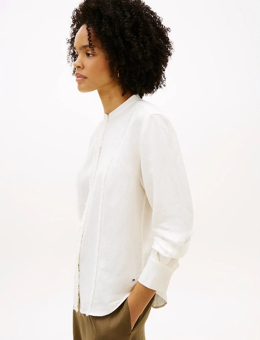Tommy Hilfiger - FRAYED VIS/LINEN LS SHIRT - pikkade varrukatega pluusid - ivory silk - 4