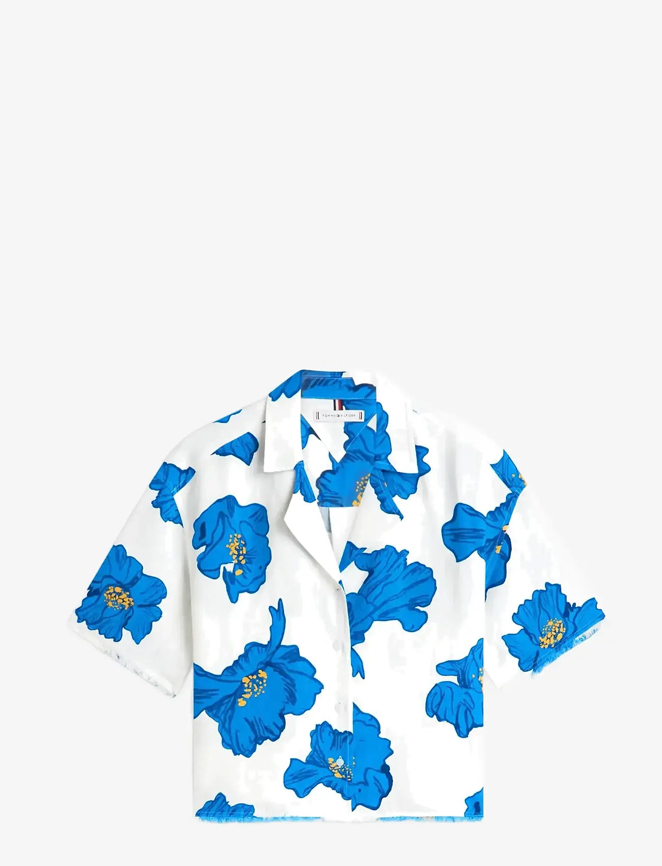 Tommy Hilfiger - FRAYED VIS/LINEN SS SHIRT - kortærmede skjorter - poppy print spaced ivory blue orbit - 1