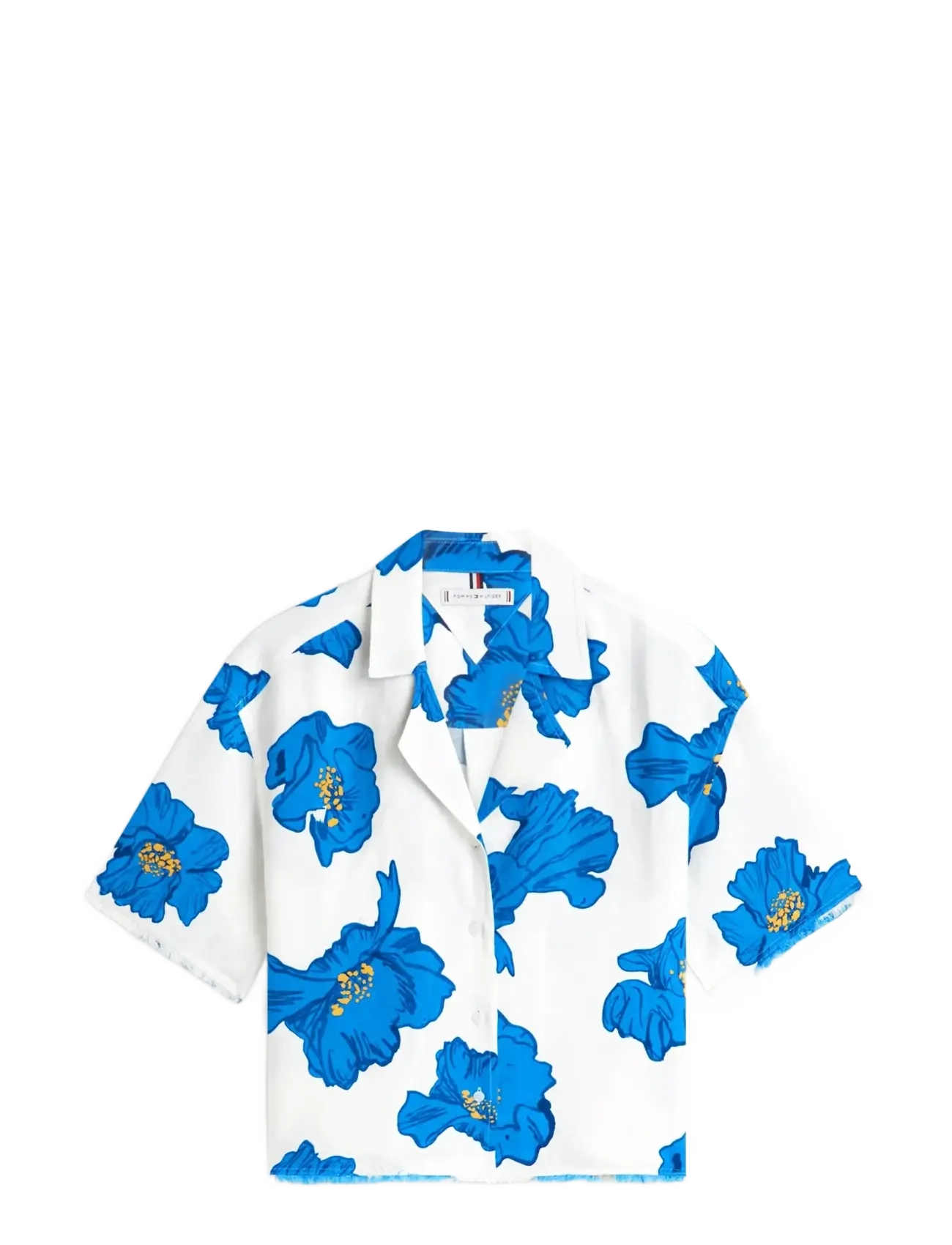 Tommy Hilfiger FRAYED VIS/LINEN SS SHIRT - Tøj - POPPY PRINT SPACED IVORY BLUE ORBIT / white