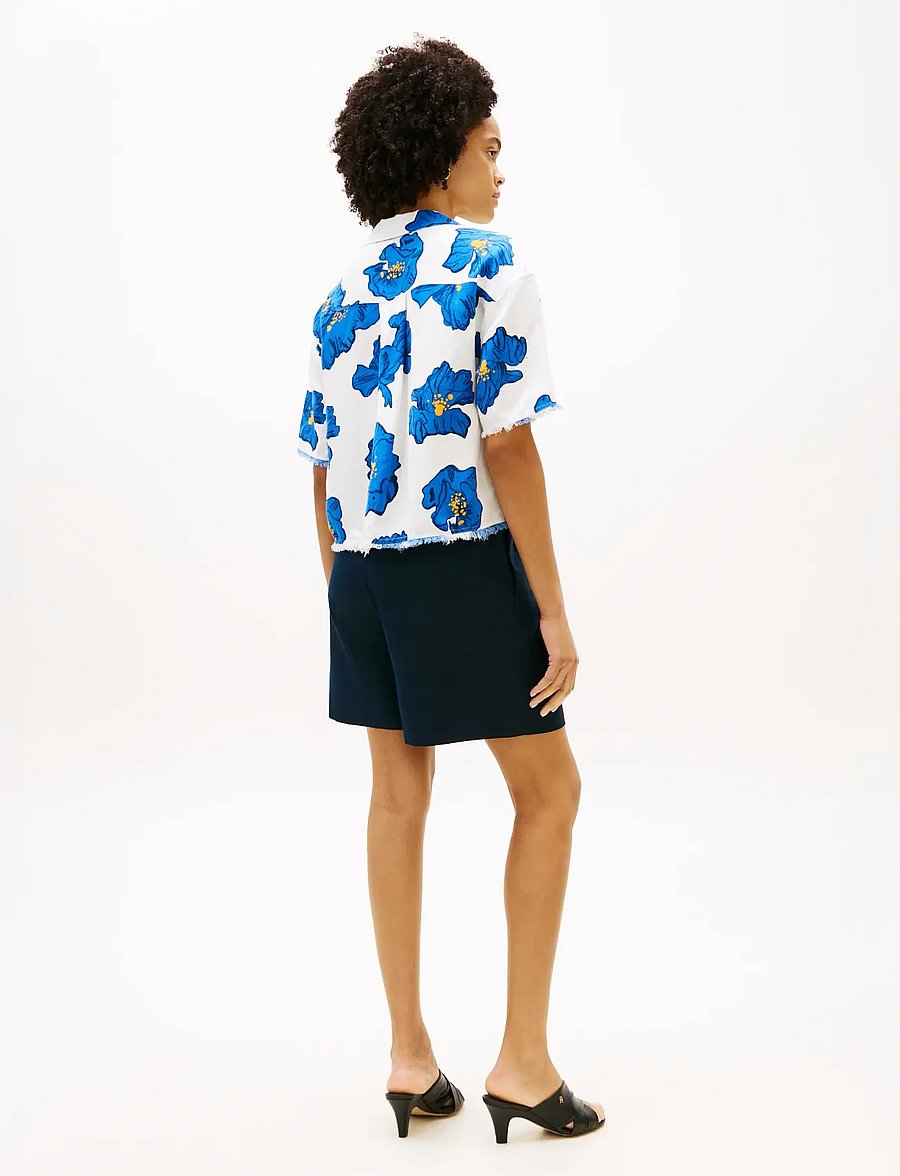 Tommy Hilfiger - FRAYED VIS/LINEN SS SHIRT - kurzärmlige hemden - poppy print spaced ivory blue orbit - 2