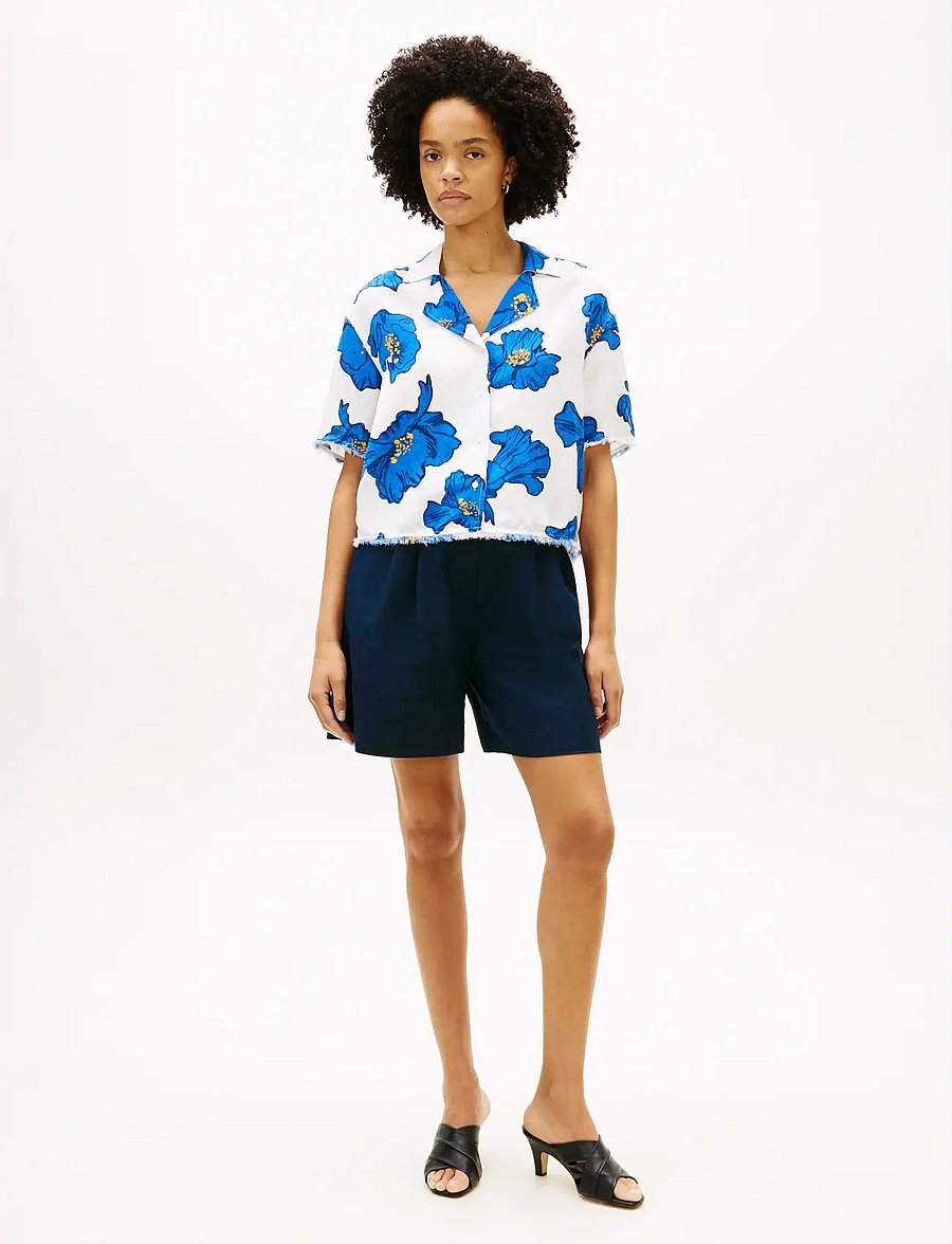 Tommy Hilfiger - FRAYED VIS/LINEN SS SHIRT - kurzärmlige hemden - poppy print spaced ivory blue orbit - 3