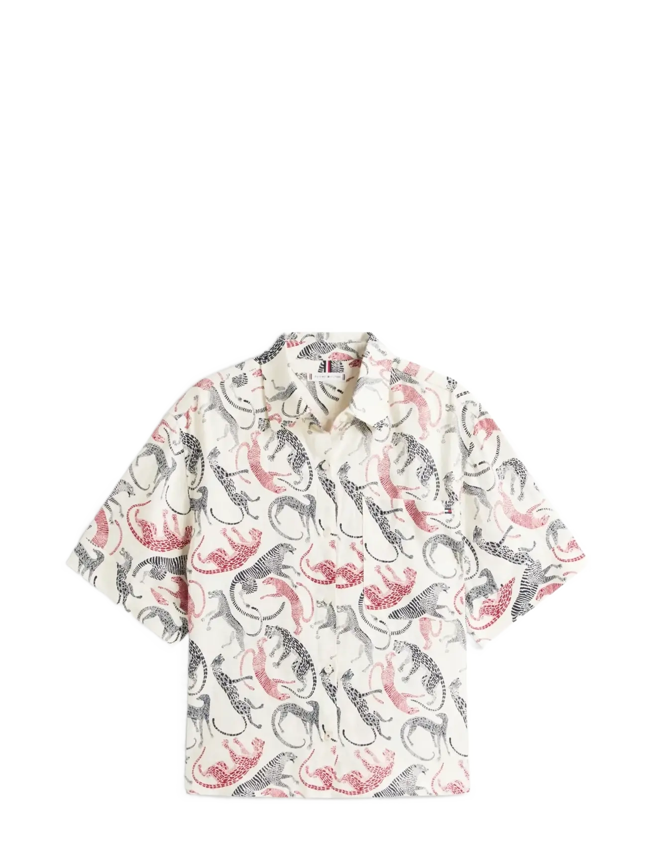 Tommy Hilfiger ESS LINEN SS SHIRT - Kollektionen - LEOPARD BAROQUE RWB / multi
