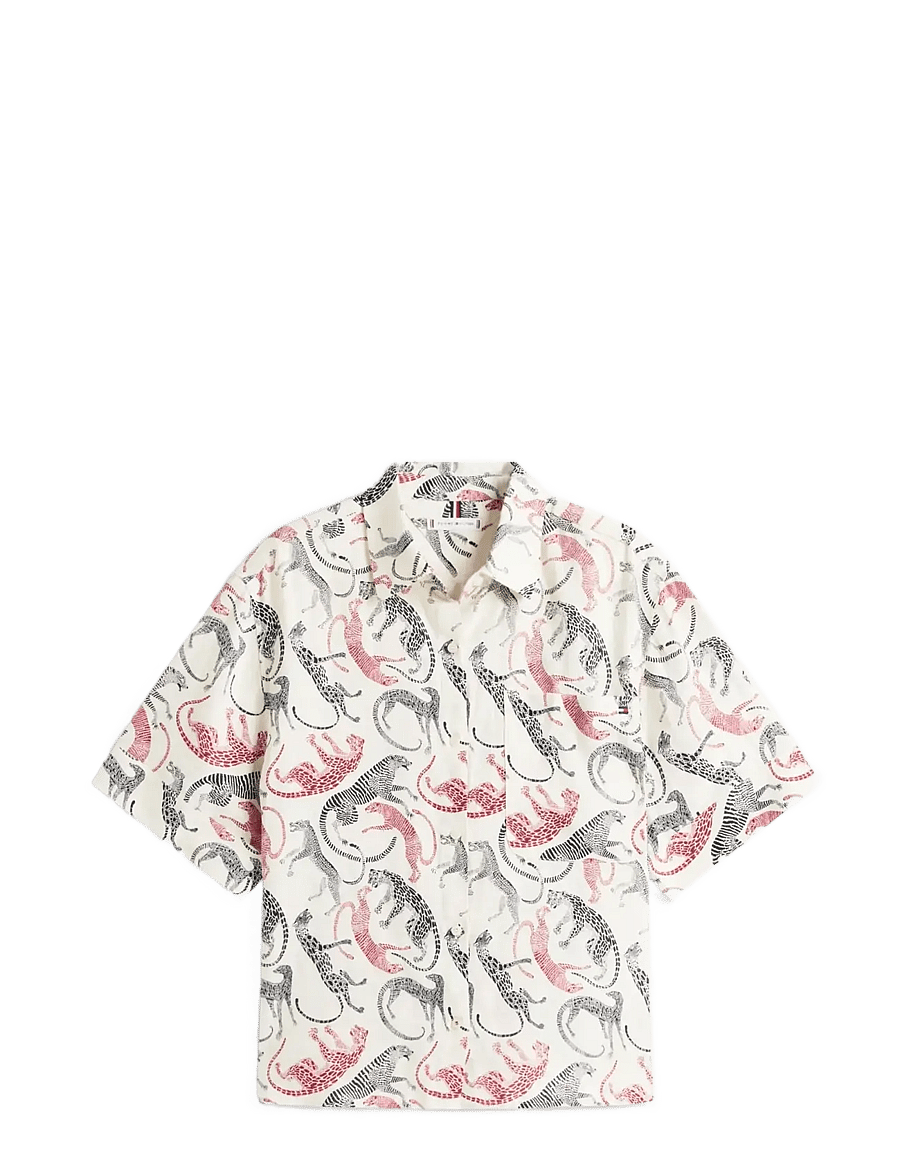 Tommy Hilfiger - ESS LINEN SS SHIRT - kurzärmlige hemden - leopard baroque rwb - 1