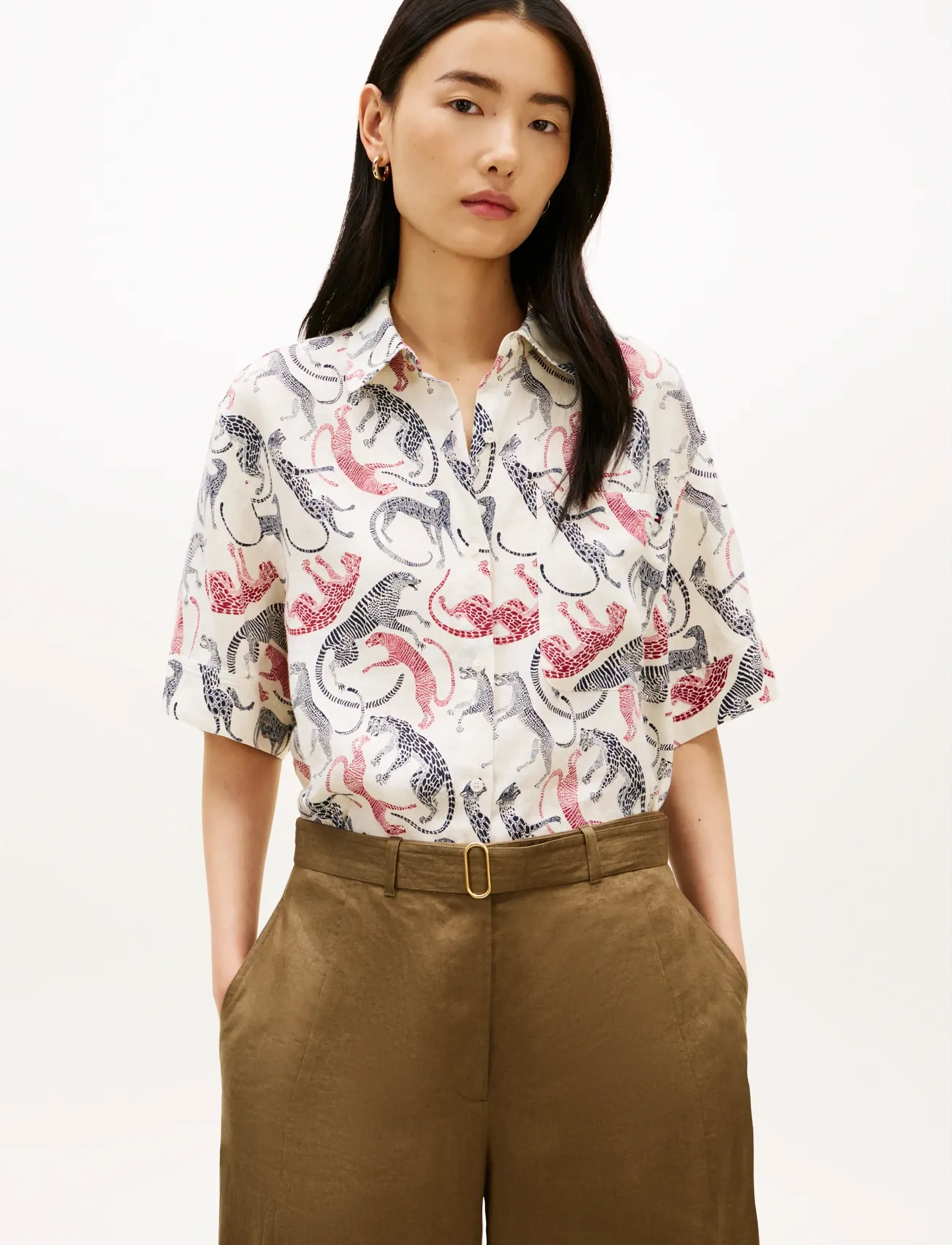 Tommy Hilfiger ESS LINEN SS SHIRT - Koszule - LEOPARD BAROQUE RWB / multi