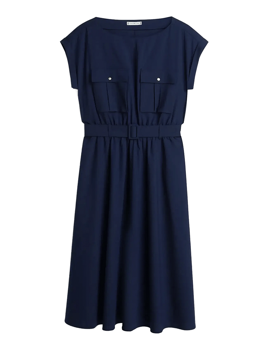 Tommy Hilfiger - WOOL BLEND BELTED DRESS - midikleider - dark night navy - 1
