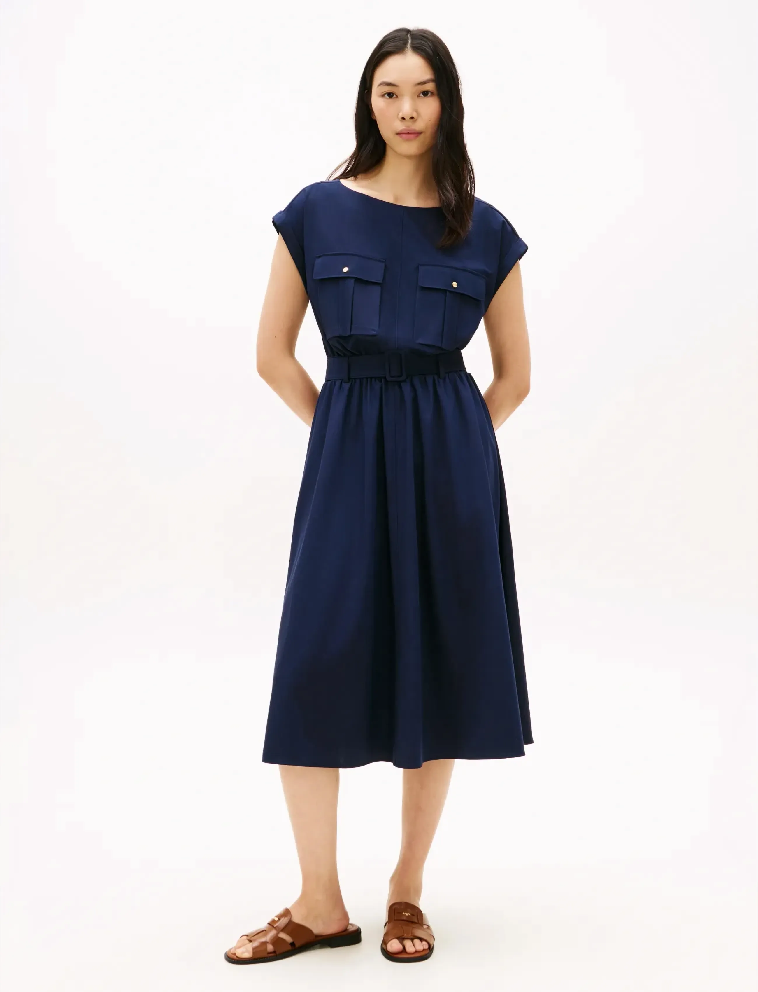 Tommy Hilfiger Wool Blend Belted Dress, 38, Navy, Kjoler > Knælange Og Midi, Dame
