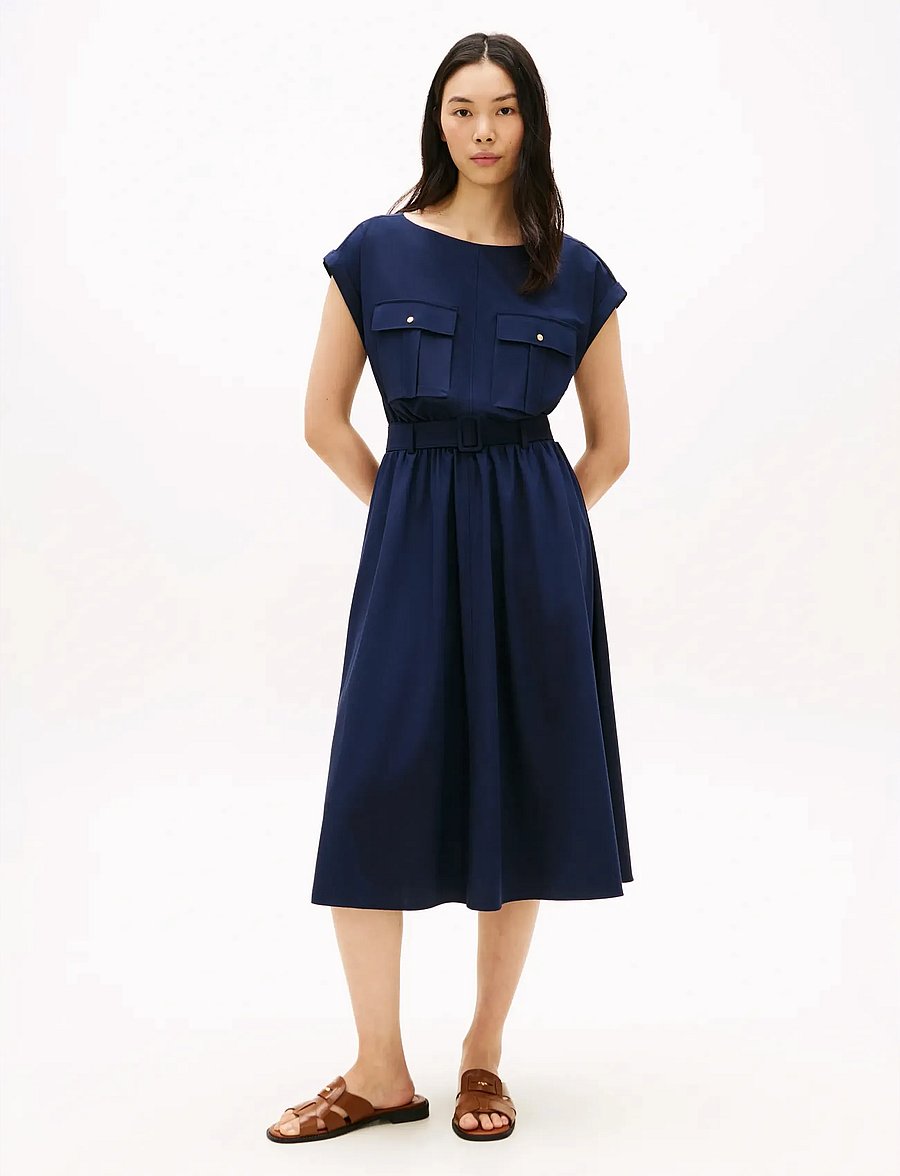 Tommy Hilfiger - WOOL BLEND BELTED DRESS - midikleider - dark night navy - 0