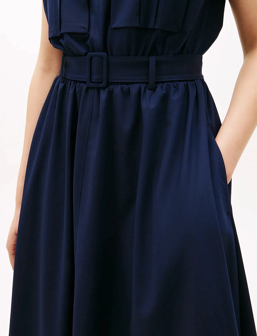 Tommy Hilfiger - WOOL BLEND BELTED DRESS - midikleider - dark night navy - 3