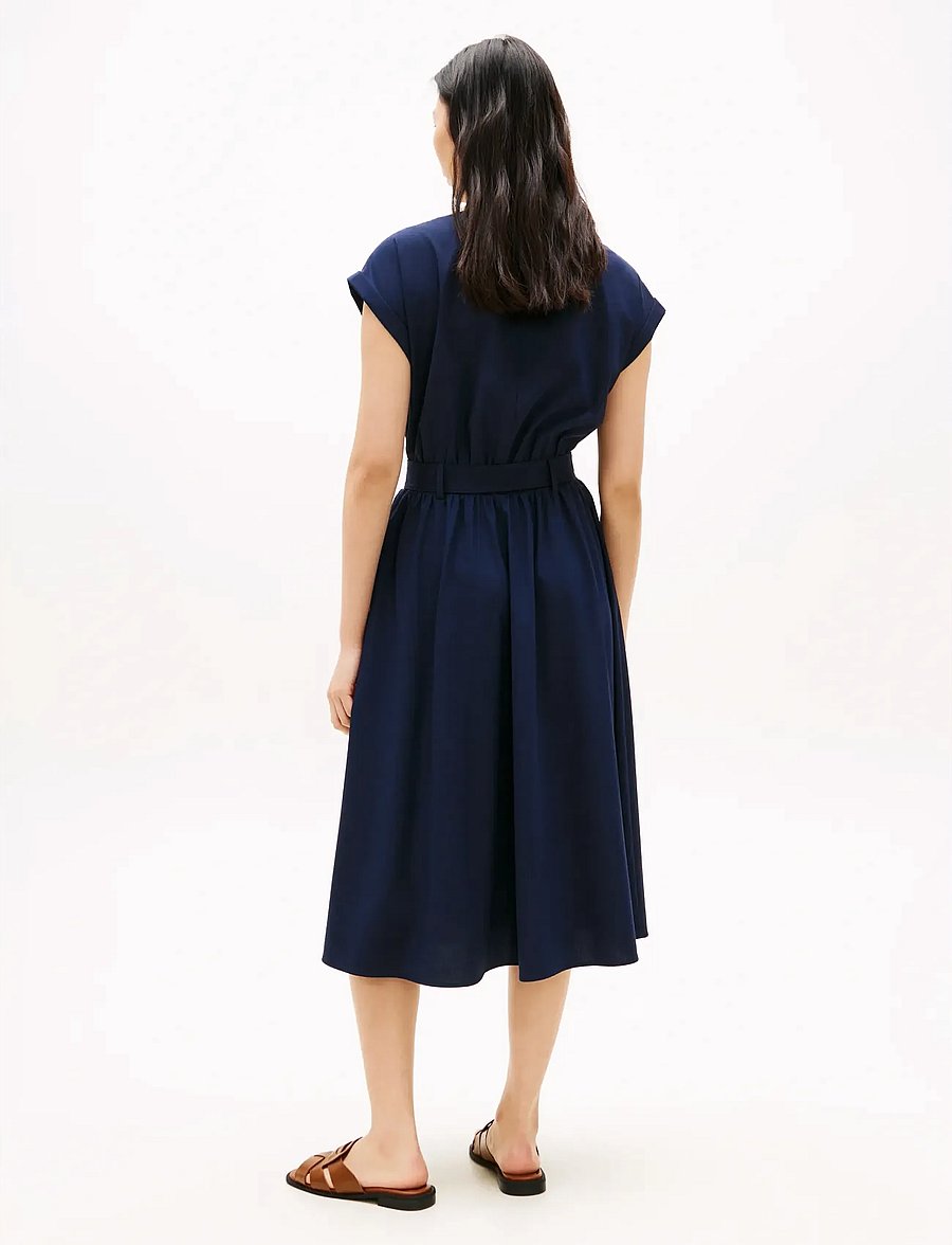 Tommy Hilfiger - WOOL BLEND BELTED DRESS - midikleider - dark night navy - 4