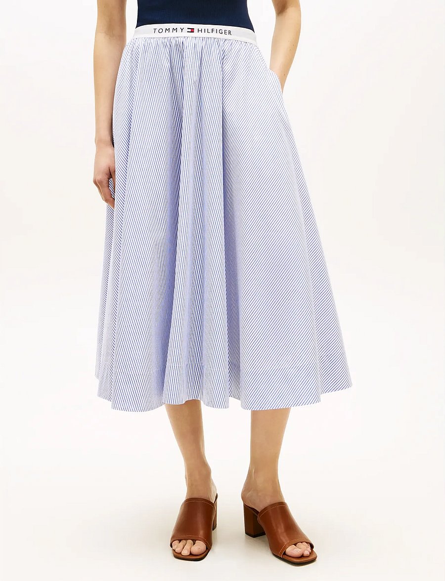 Tommy Hilfiger - POPLIN BRANDED MIDI SKIRT - midi nederdele - misty lazuli blue stripe - 0