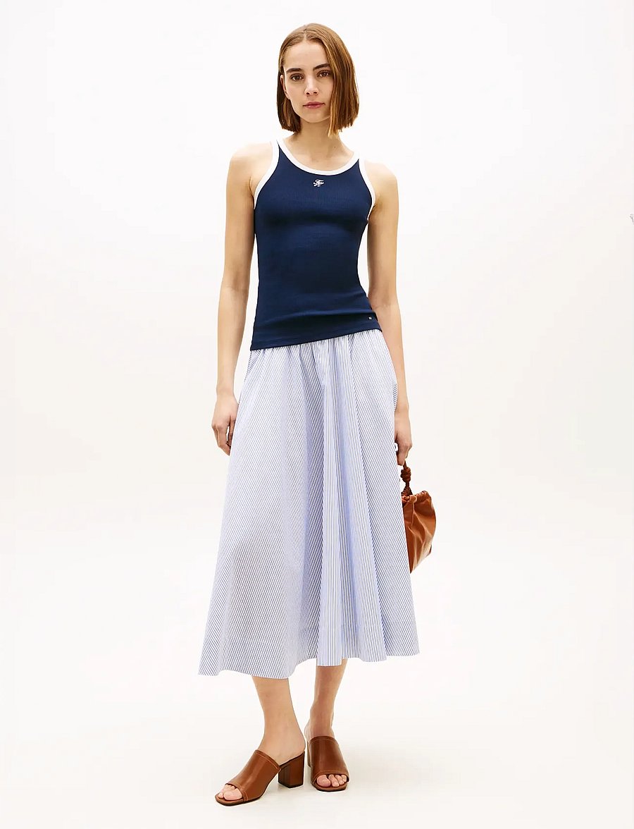 Tommy Hilfiger - POPLIN BRANDED MIDI SKIRT - midi nederdele - misty lazuli blue stripe - 3