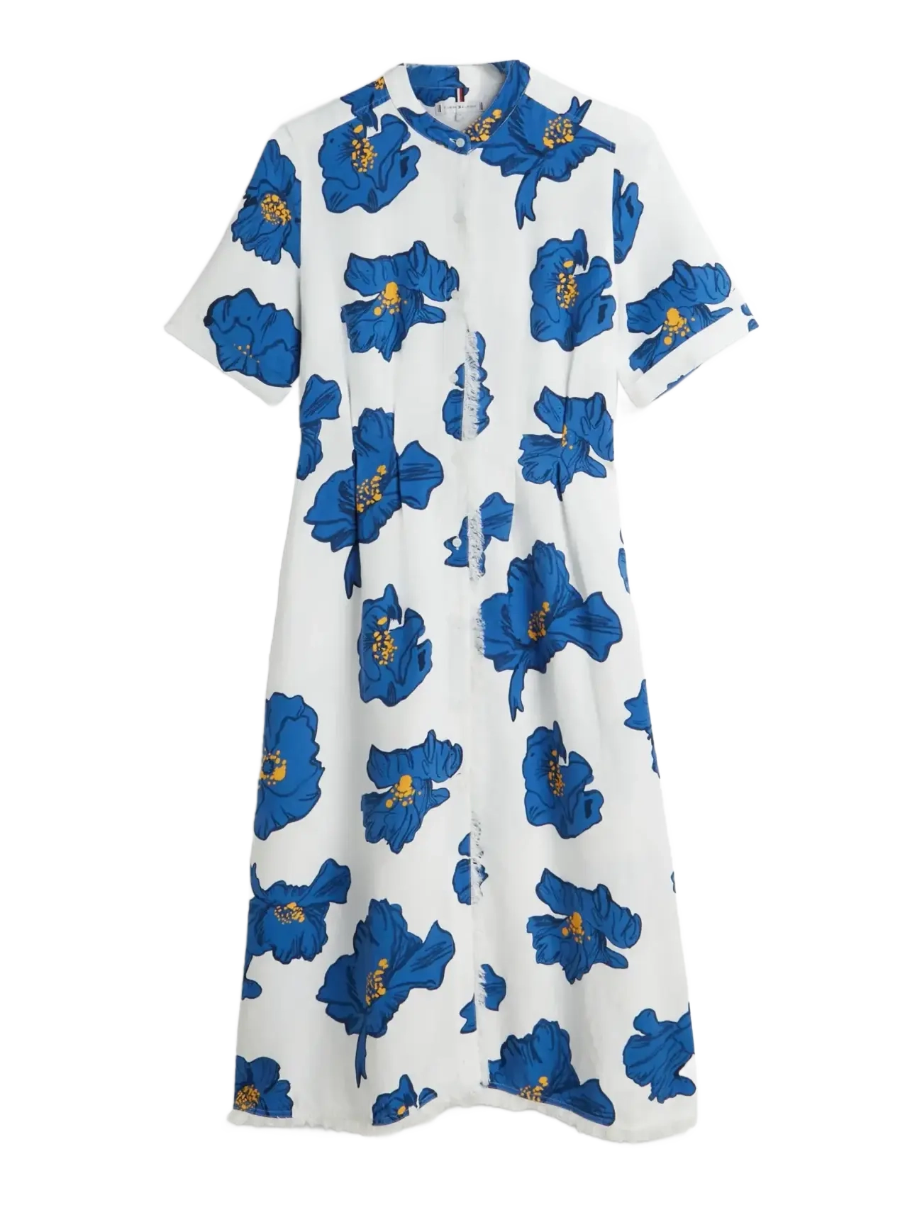Tommy Hilfiger FRAYED VIS/LINEN SS SHIRT DRESS - New arrivals - POPPY PRINT SPACED IVORY BLUE ORBIT / white