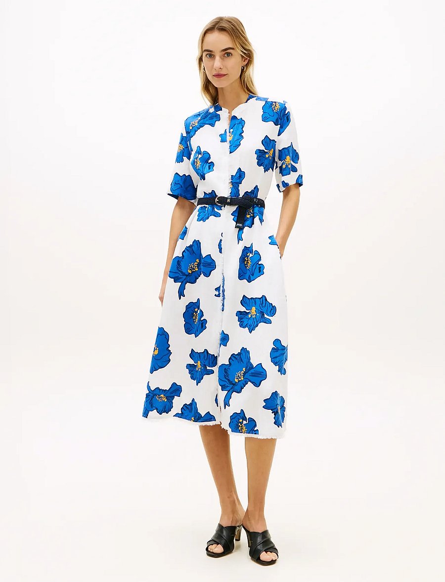 tommy hilfiger midi shirt dress Belted Relaxed Midi Shirt Dress | White