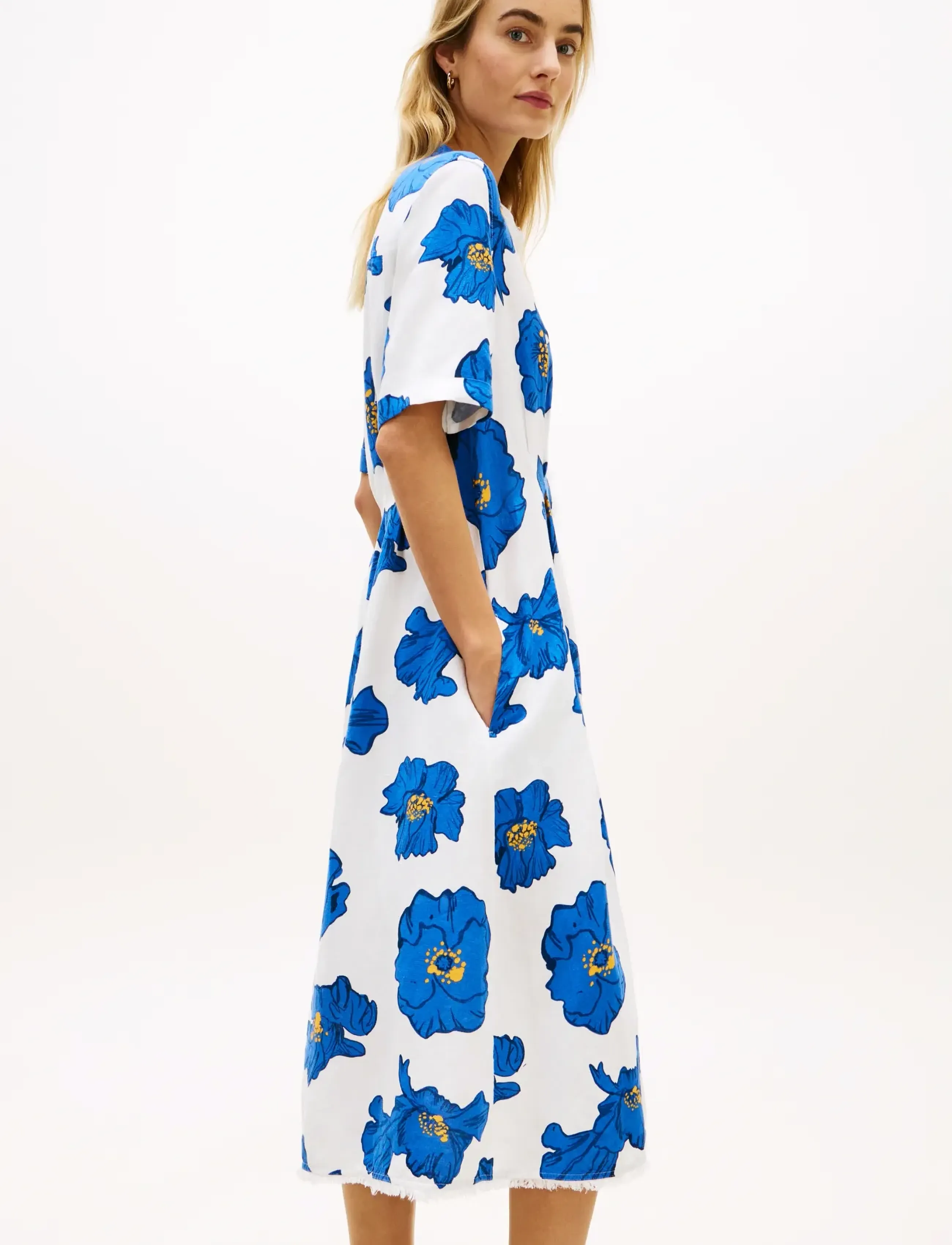 Tommy Hilfiger - FRAYED VIS/LINEN SS SHIRT DRESS - skjortekjoler - poppy print spaced ivory blue orbit - 3