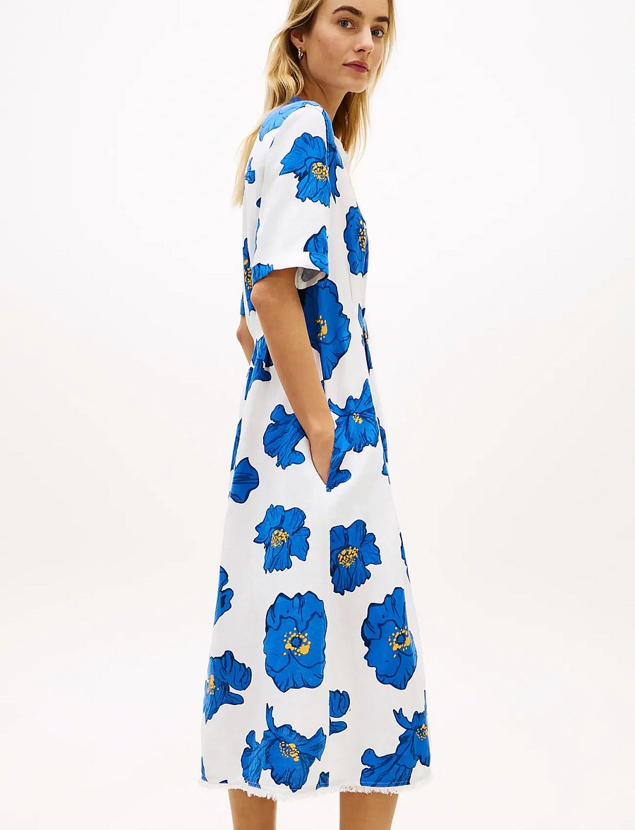 Tommy Hilfiger - FRAYED VIS/LINEN SS SHIRT DRESS - skjortklänningar - poppy print spaced ivory blue orbit - 3