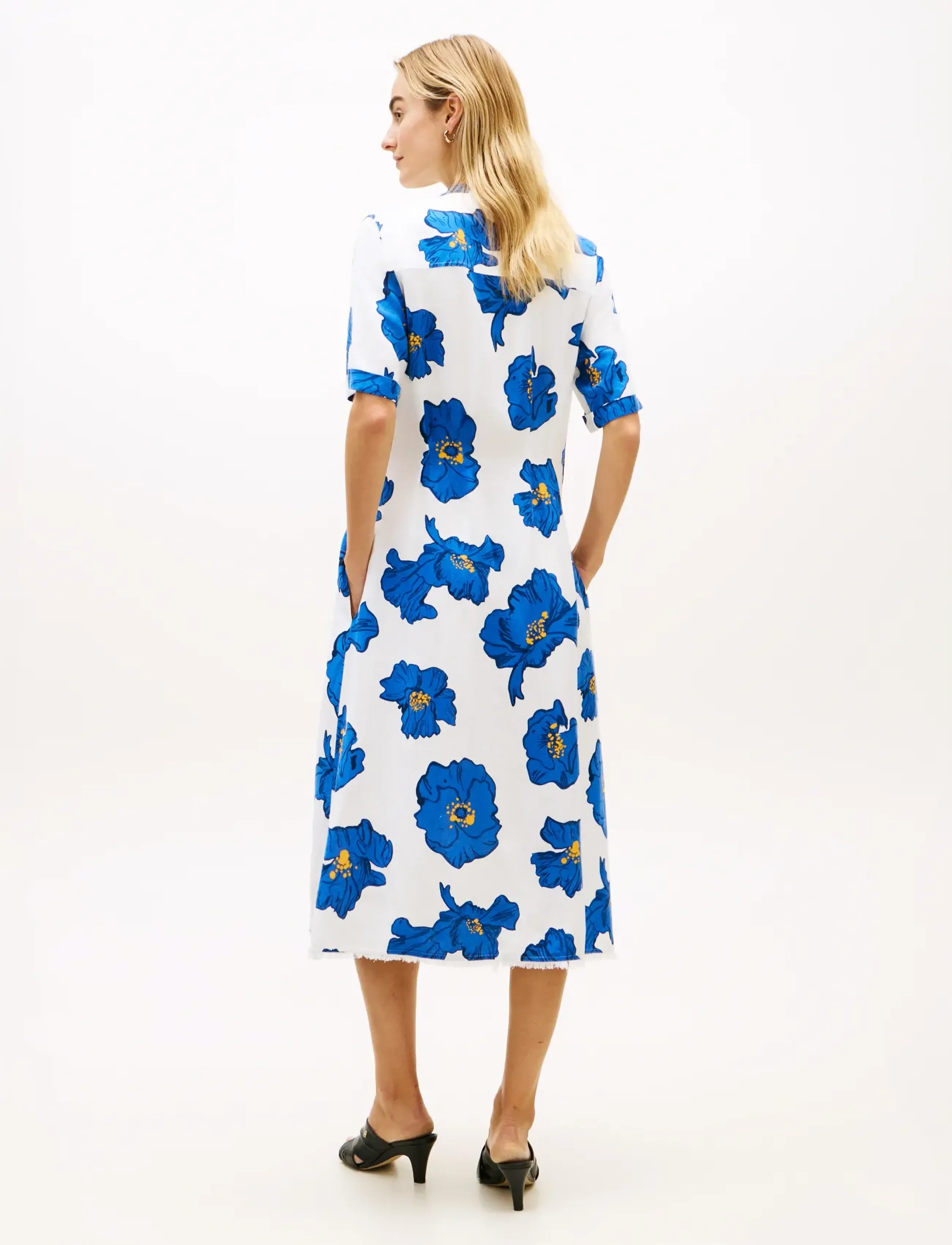 Tommy Hilfiger - FRAYED VIS/LINEN SS SHIRT DRESS - skjortekjoler - poppy print spaced ivory blue orbit - 4