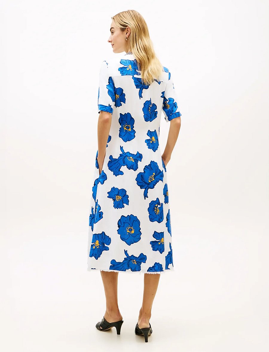 Tommy Hilfiger - FRAYED VIS/LINEN SS SHIRT DRESS - skjortklänningar - poppy print spaced ivory blue orbit - 4