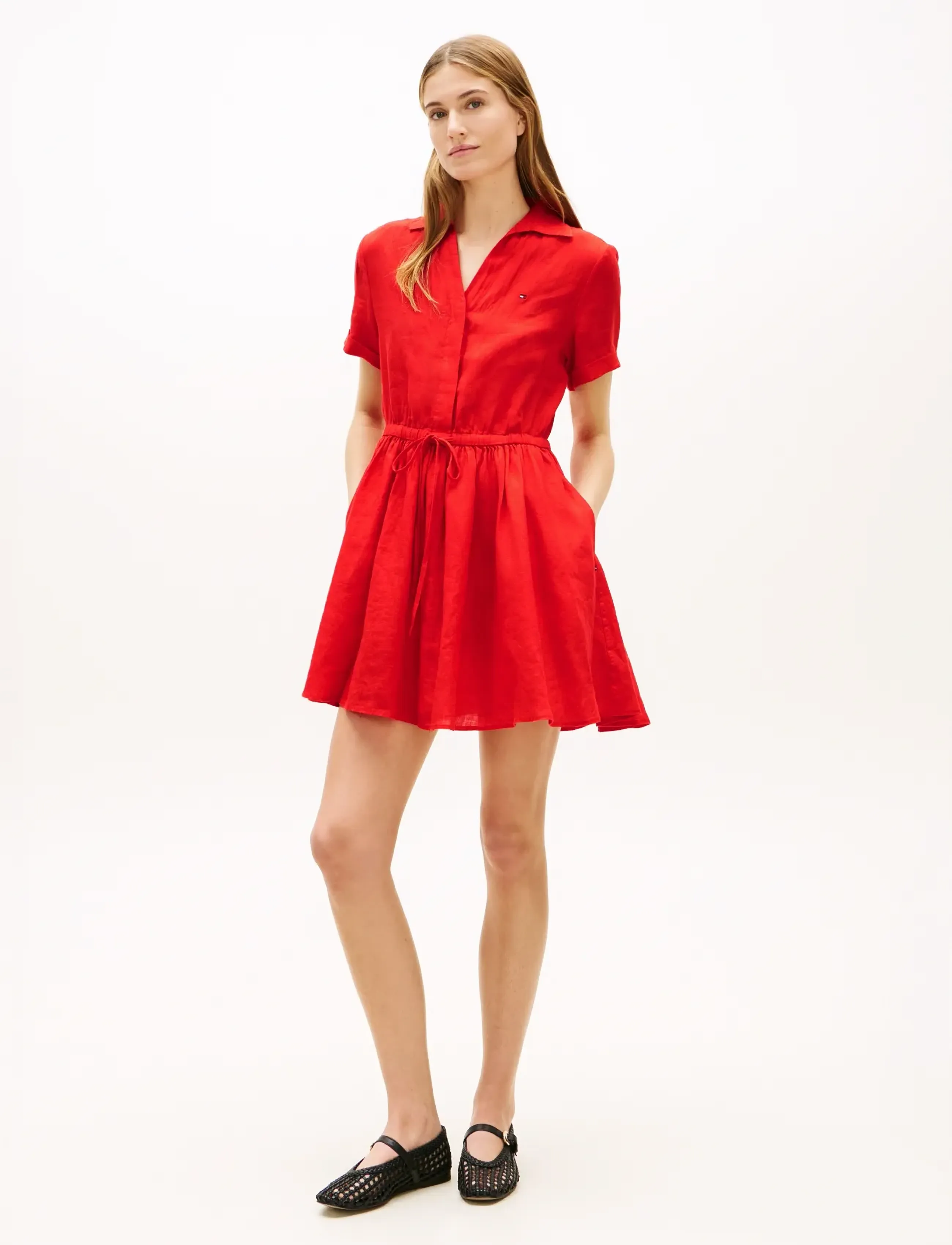 Tommy Hilfiger Ess Linen Short Ss Dress, L, Dresses, Rot - Frauen