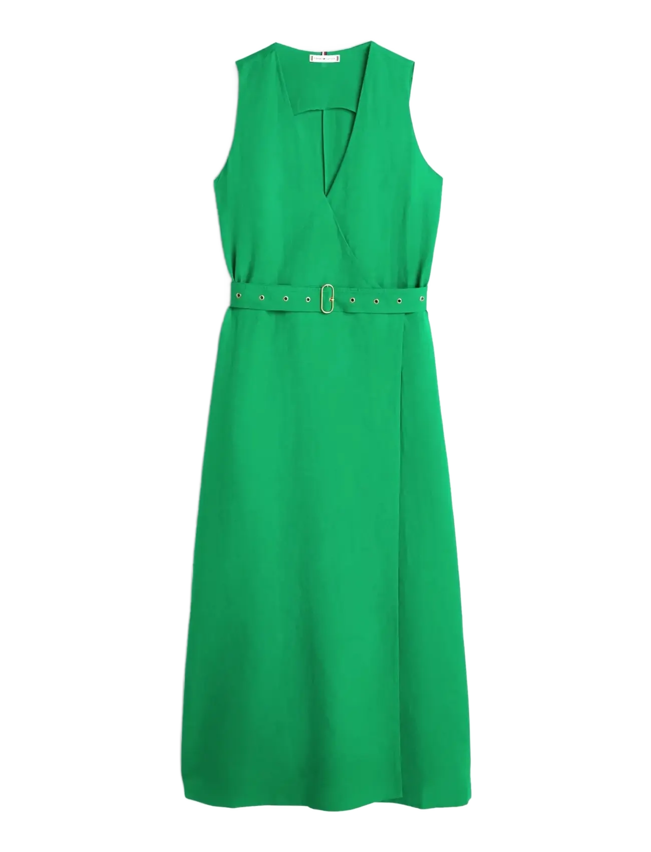 TOMMY HILFIGER Vis/Linen Belted Midi Ns Kleid Grün - L - Damen