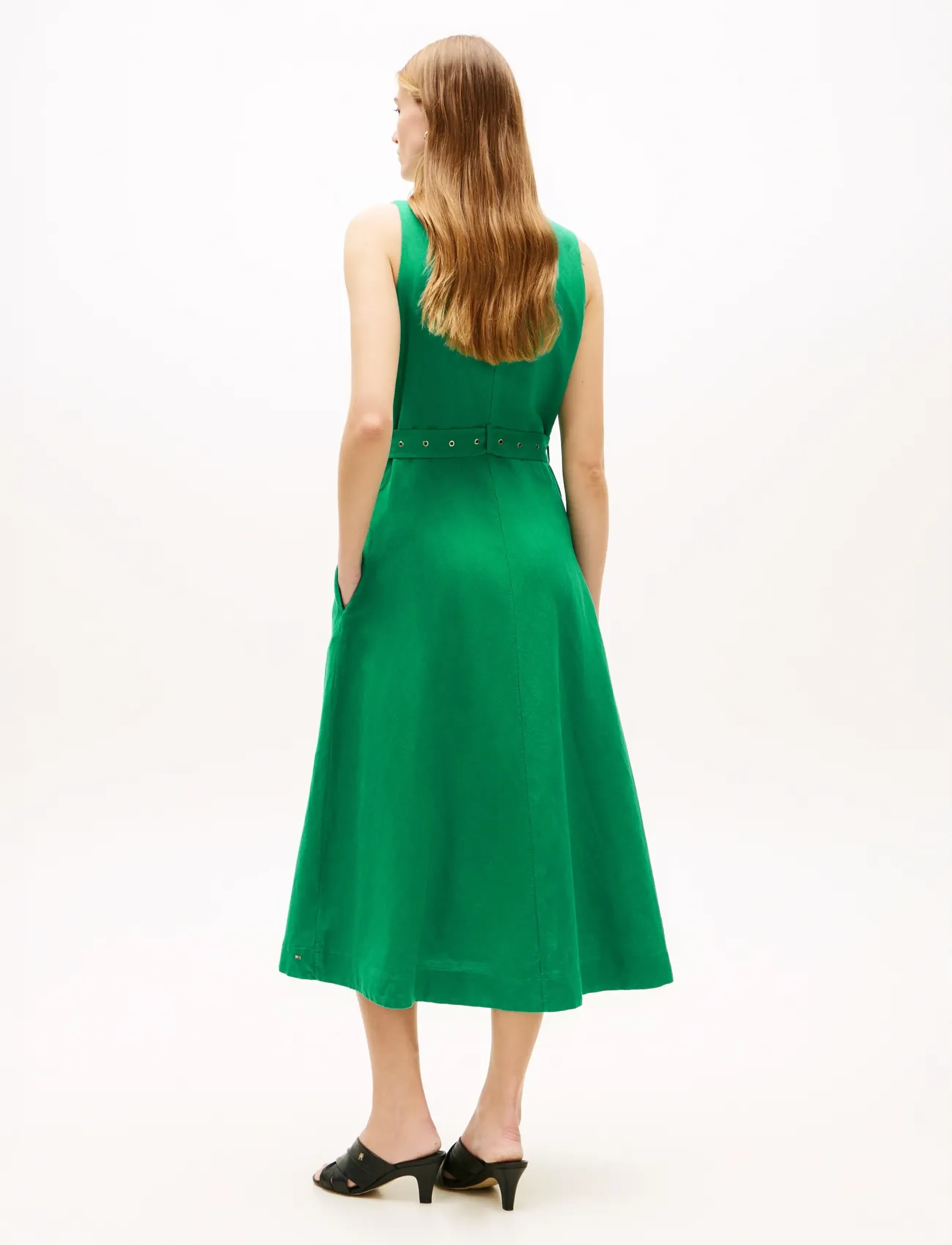 Tommy Hilfiger - VIS/LINEN BELTED MIDI NS DRESS - konfirmation - courtside green - 2