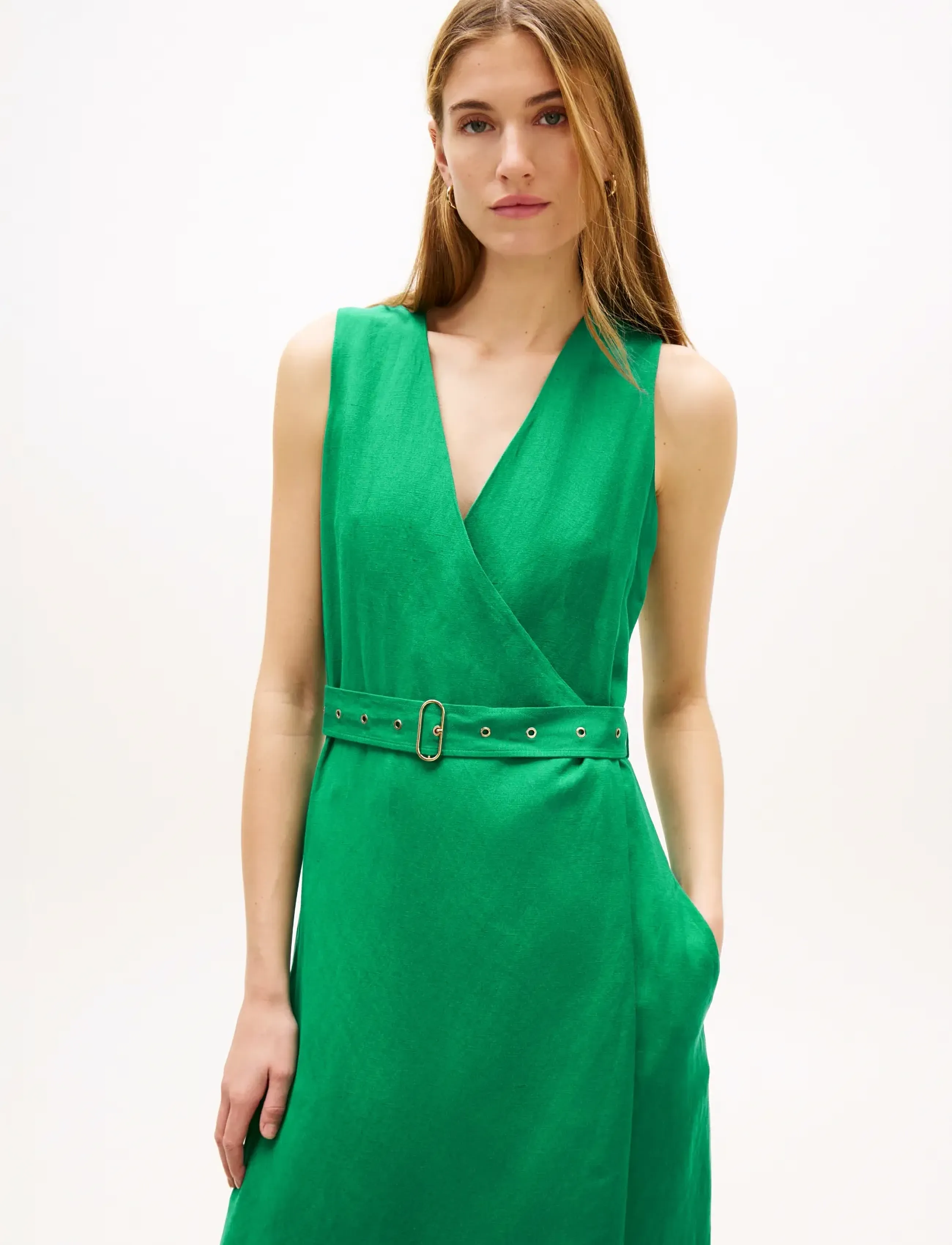 Tommy Hilfiger - VIS/LINEN BELTED MIDI NS DRESS - konfirmation - courtside green - 3