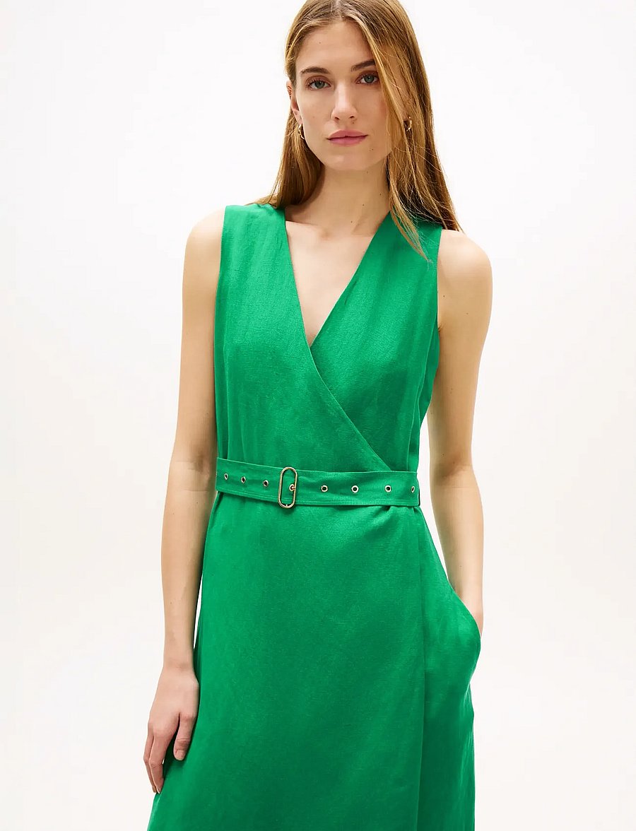 Tommy Hilfiger - VIS/LINEN BELTED MIDI NS DRESS - konfirmation - courtside green - 3