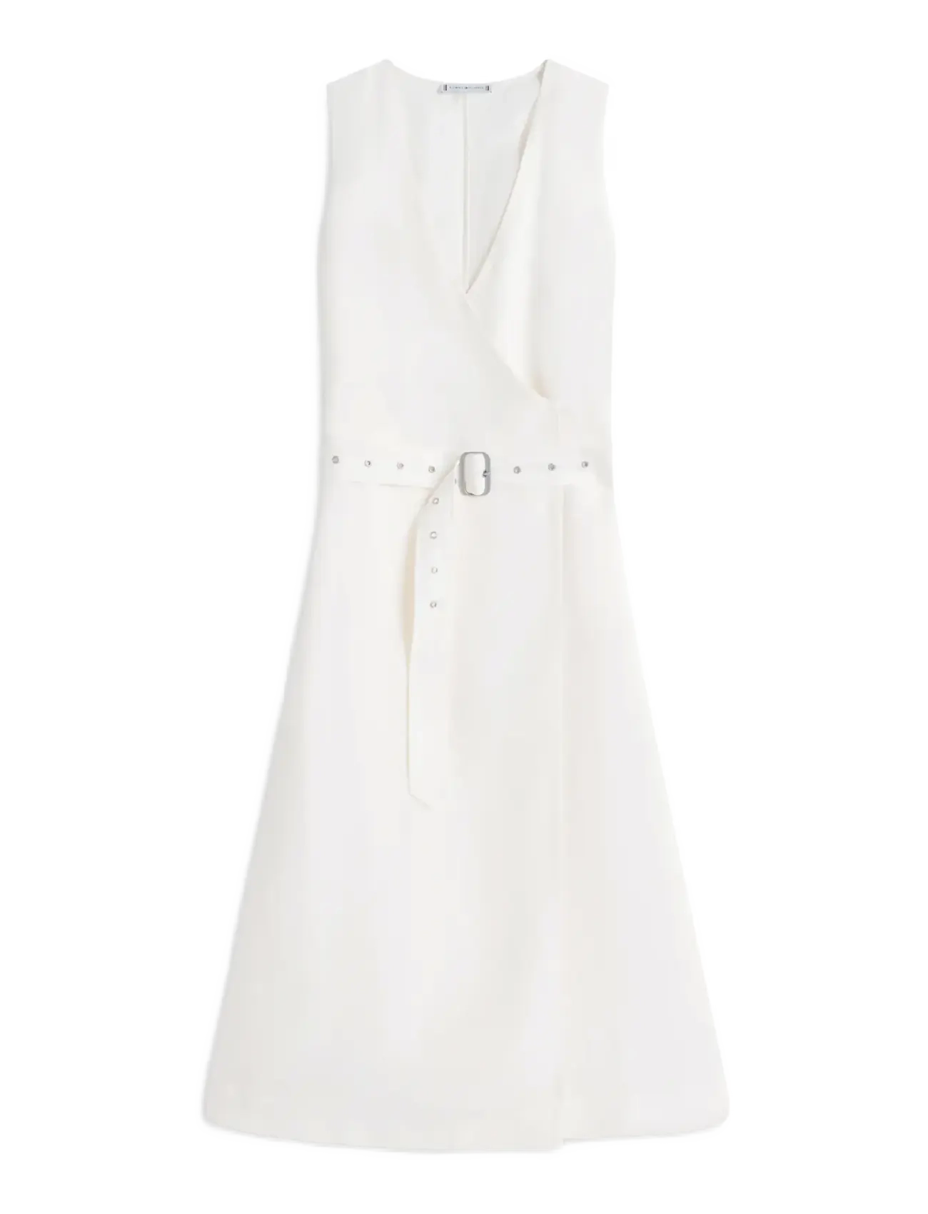 Tommy Hilfiger VIS/LINEN BELTED MIDI NS DRESS - Premium styles - IVORY SILK / white