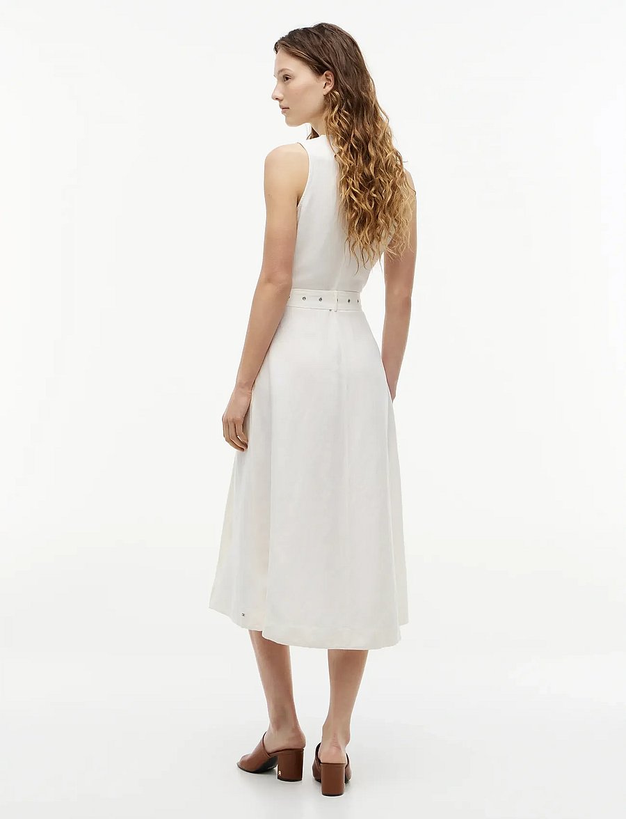 Tommy Hilfiger - VIS/LINEN BELTED MIDI NS DRESS - konfirmationstøj - ivory silk - 2