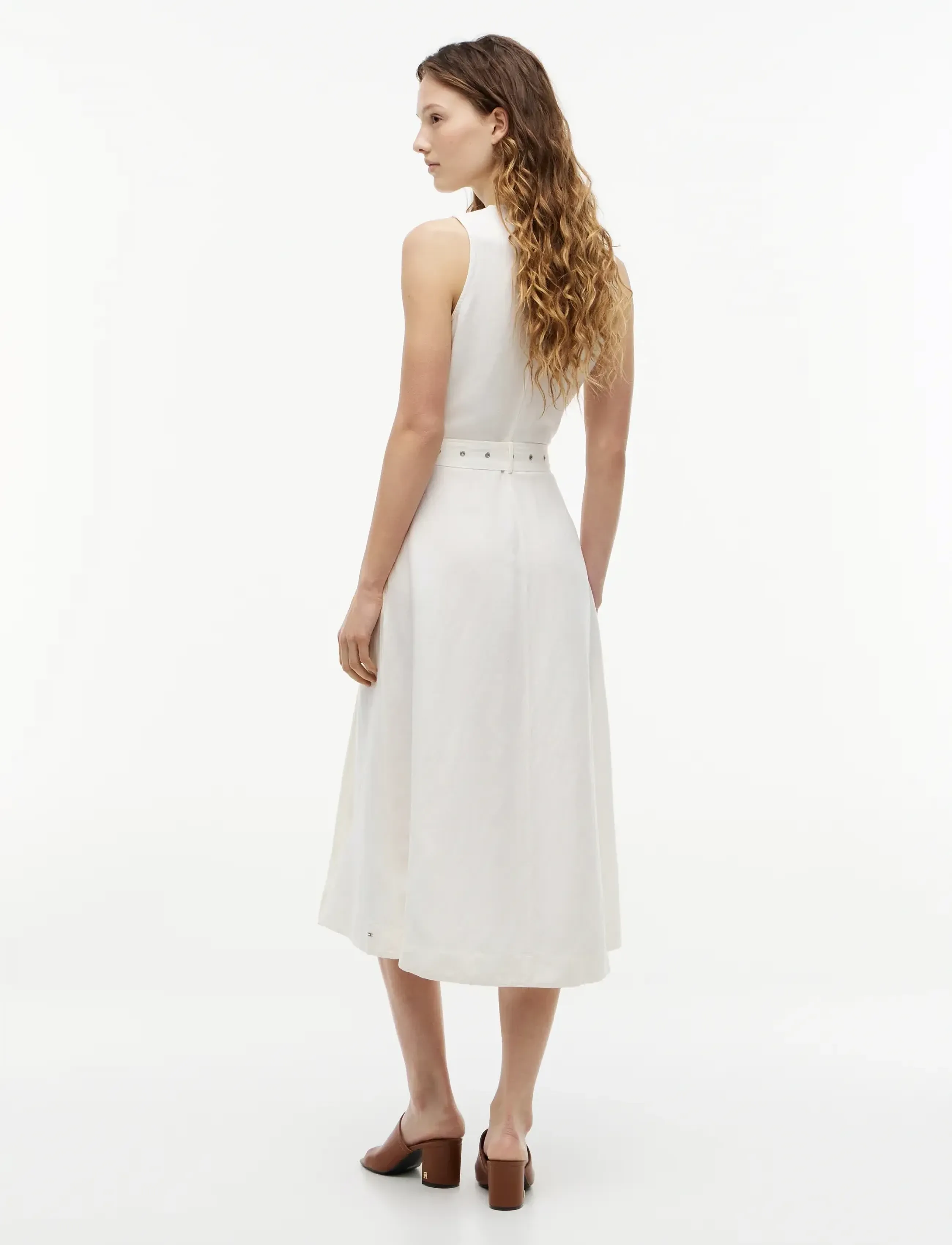 Tommy Hilfiger - VIS/LINEN BELTED MIDI NS DRESS - konfirmationstøj - ivory silk - 2