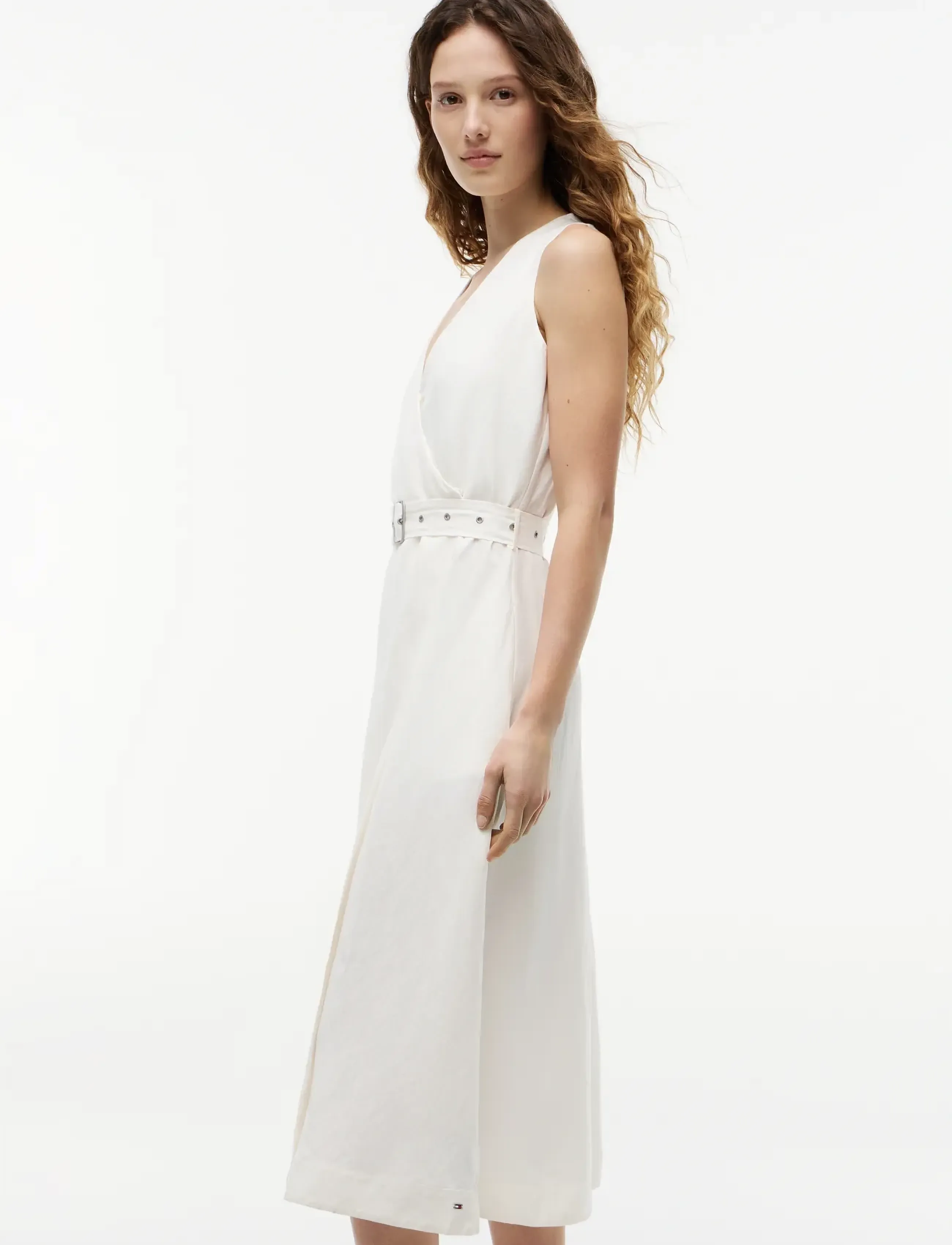 Tommy Hilfiger - VIS/LINEN BELTED MIDI NS DRESS - konfirmationstøj - ivory silk - 3