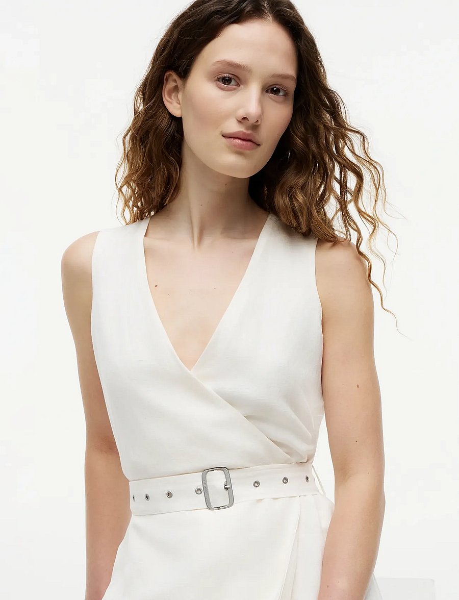 Tommy Hilfiger - VIS/LINEN BELTED MIDI NS DRESS - konfirmationstøj - ivory silk - 4