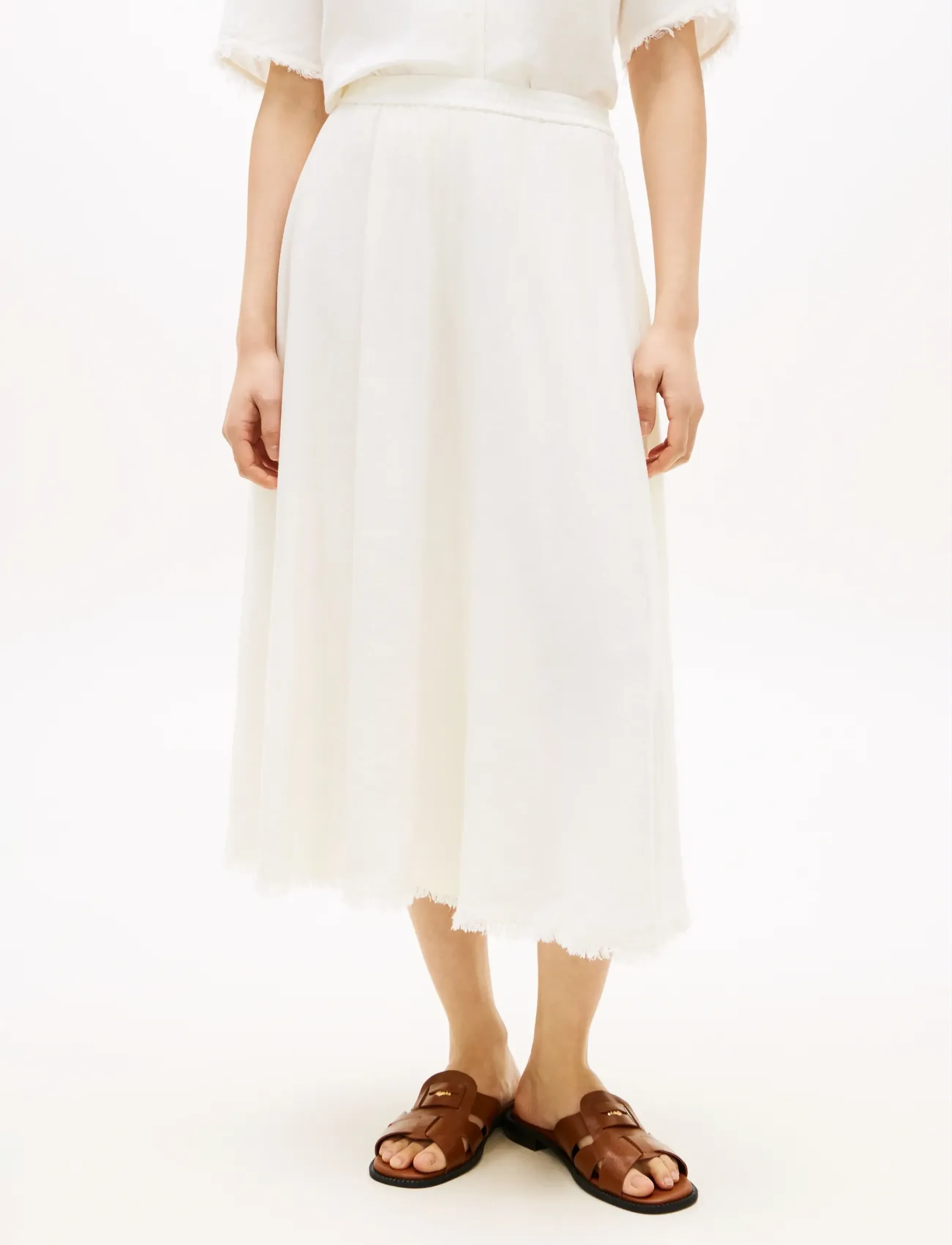 Tommy Hilfiger Vis/Linen Volume Midi Skirt, M, Röcke, Creme - Knee-length & Frauen