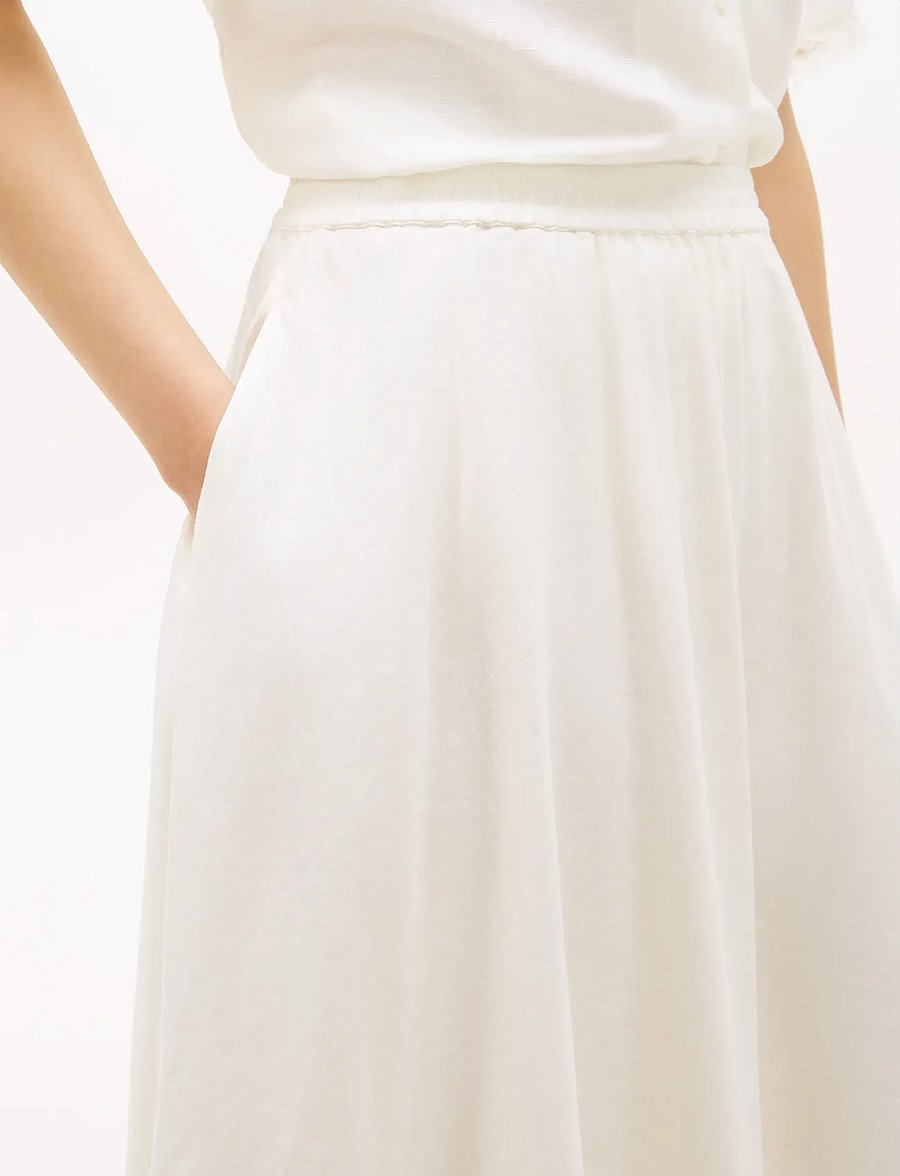 Tommy Hilfiger - VIS/LINEN VOLUME MIDI SKIRT - midi-röcke - ivory silk - 4